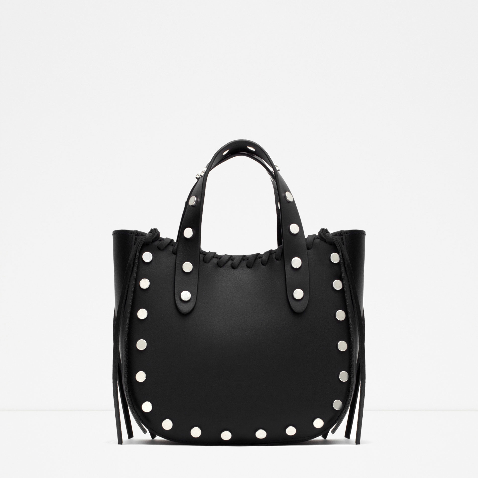 Zara Mini Leather Tote With Studs in Black | Lyst