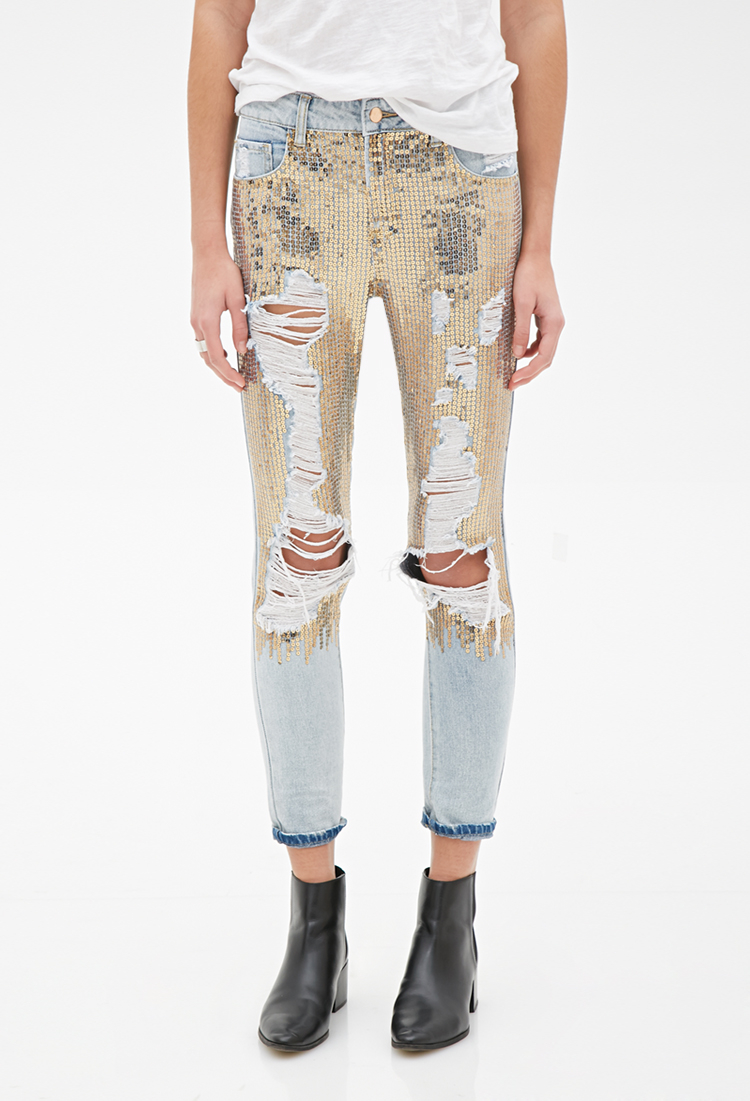 distressed jeans with sequins