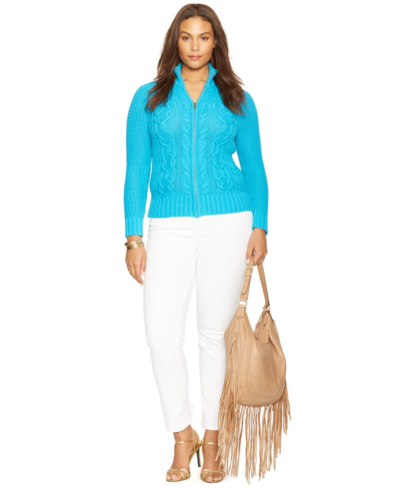 Lauren by Ralph Lauren Plus Size Cableknit Zipfront Cardigan in Blue