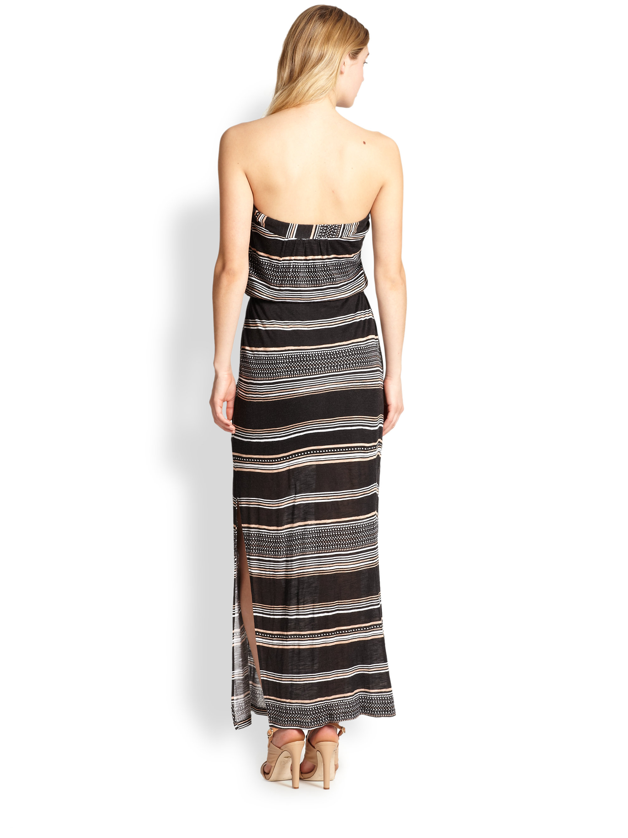 Lyst - Splendid Strapless Striped Jersey Maxi Dress in Black