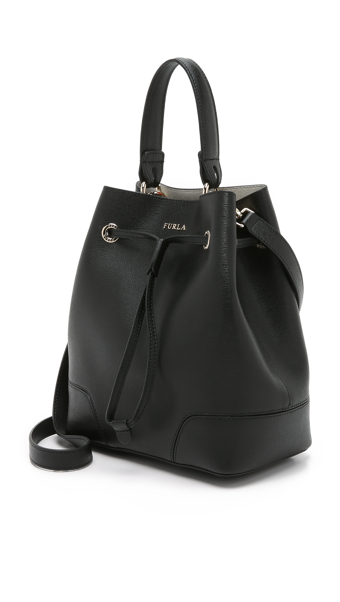 Furla Stacy Small Drawstring Bucket Bag in Black | Lyst