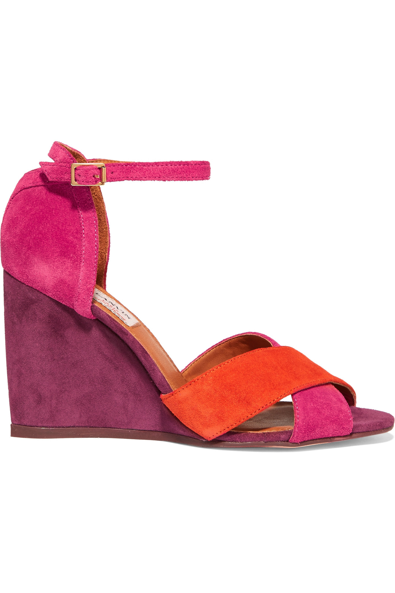 Lanvin Color block Suede Wedge Sandals Red in Pink Lyst