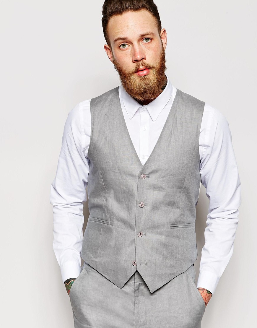 ASOS Slim Fit Waistcoat In 100% Linen in Grey (Gray) for ...