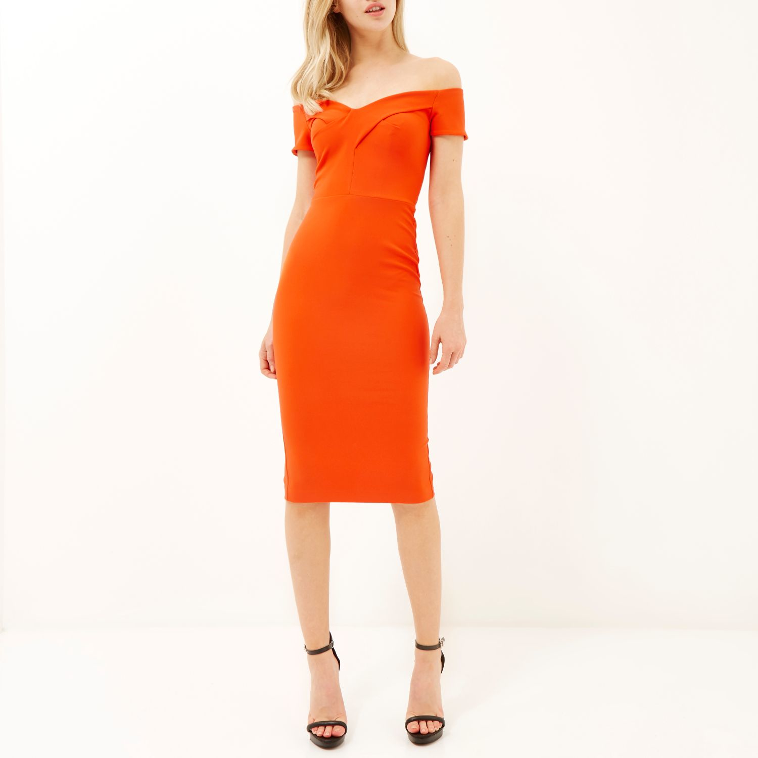 river island orange midi dress