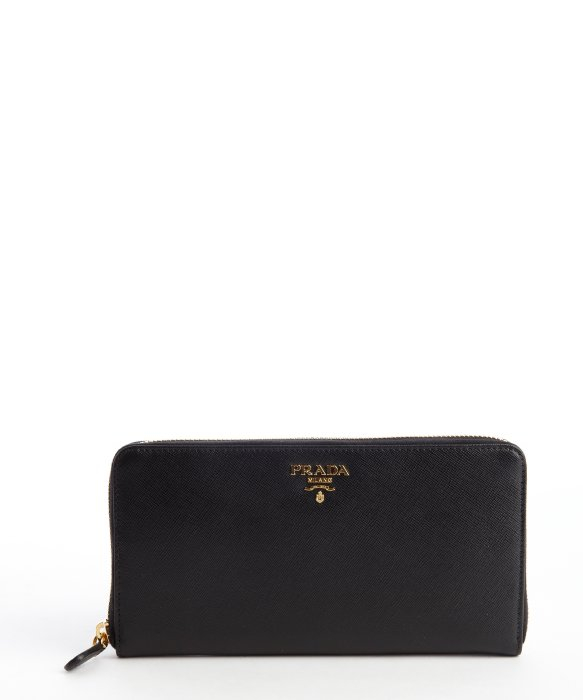 Prada Black Saffiano Leather Zip Continental Wallet in Black | Lyst  