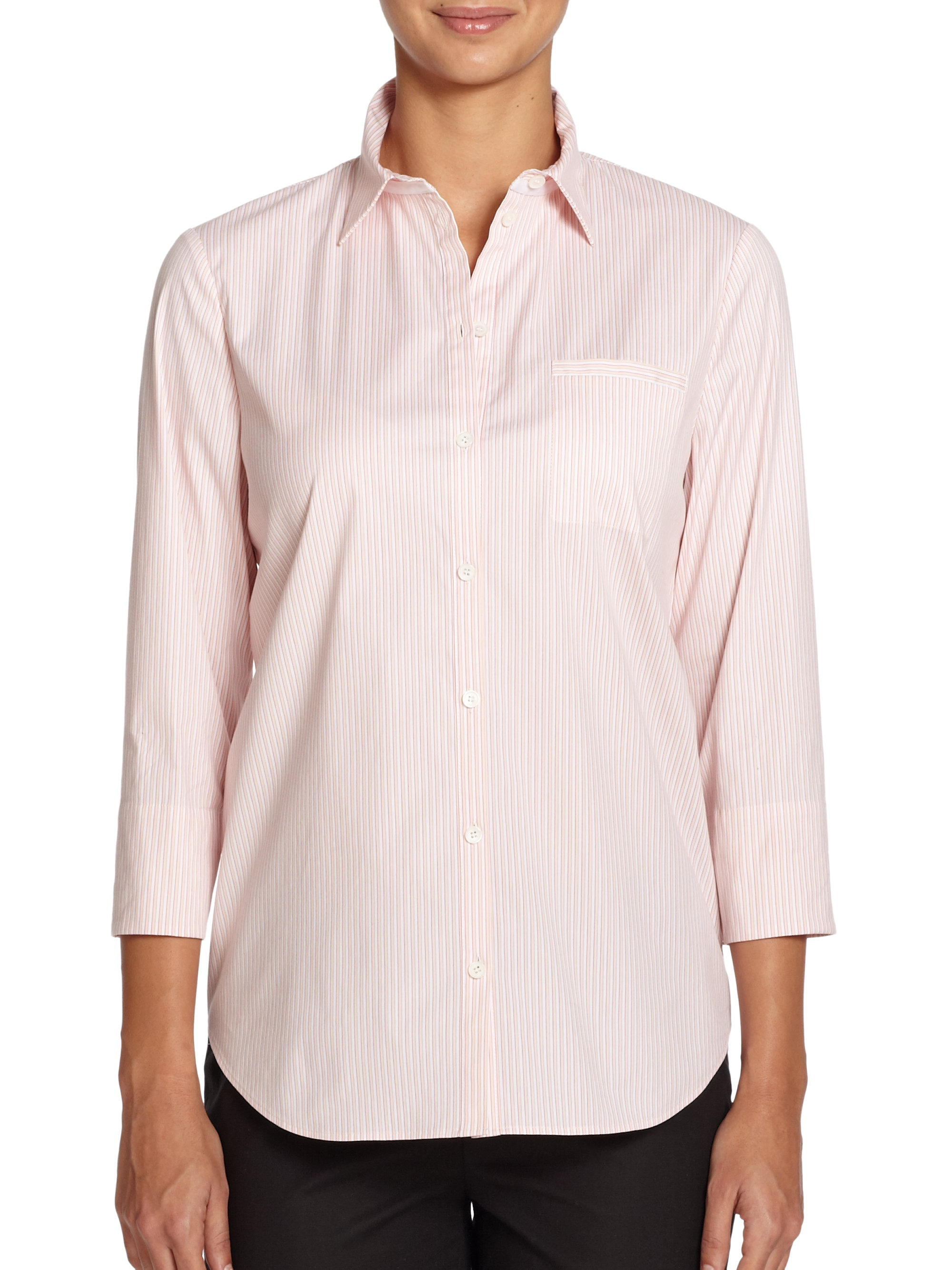 Lyst - Lafayette 148 New York Striped Button-Front Shirt in Pink
