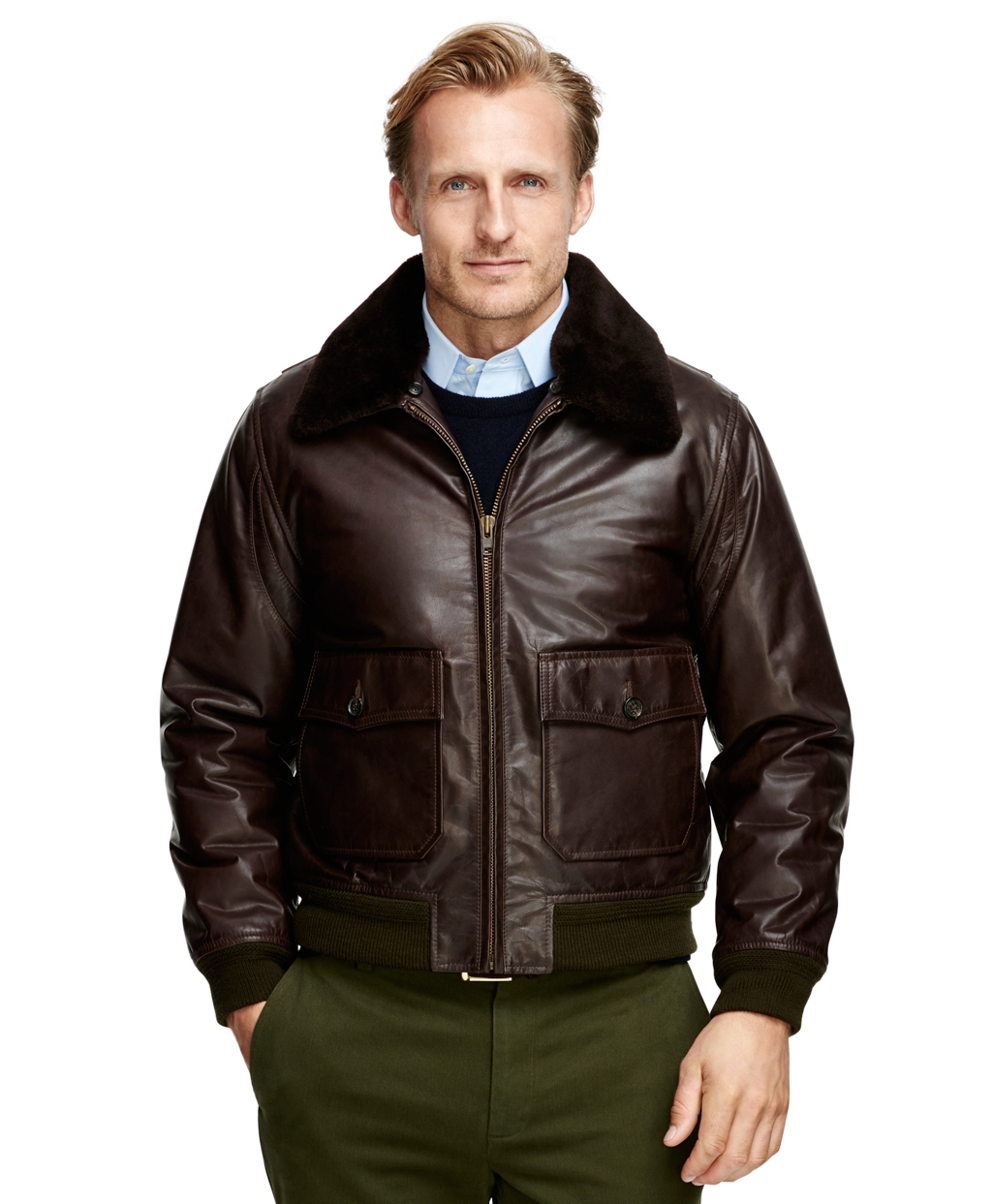 brooks brothers leather bomber jacket