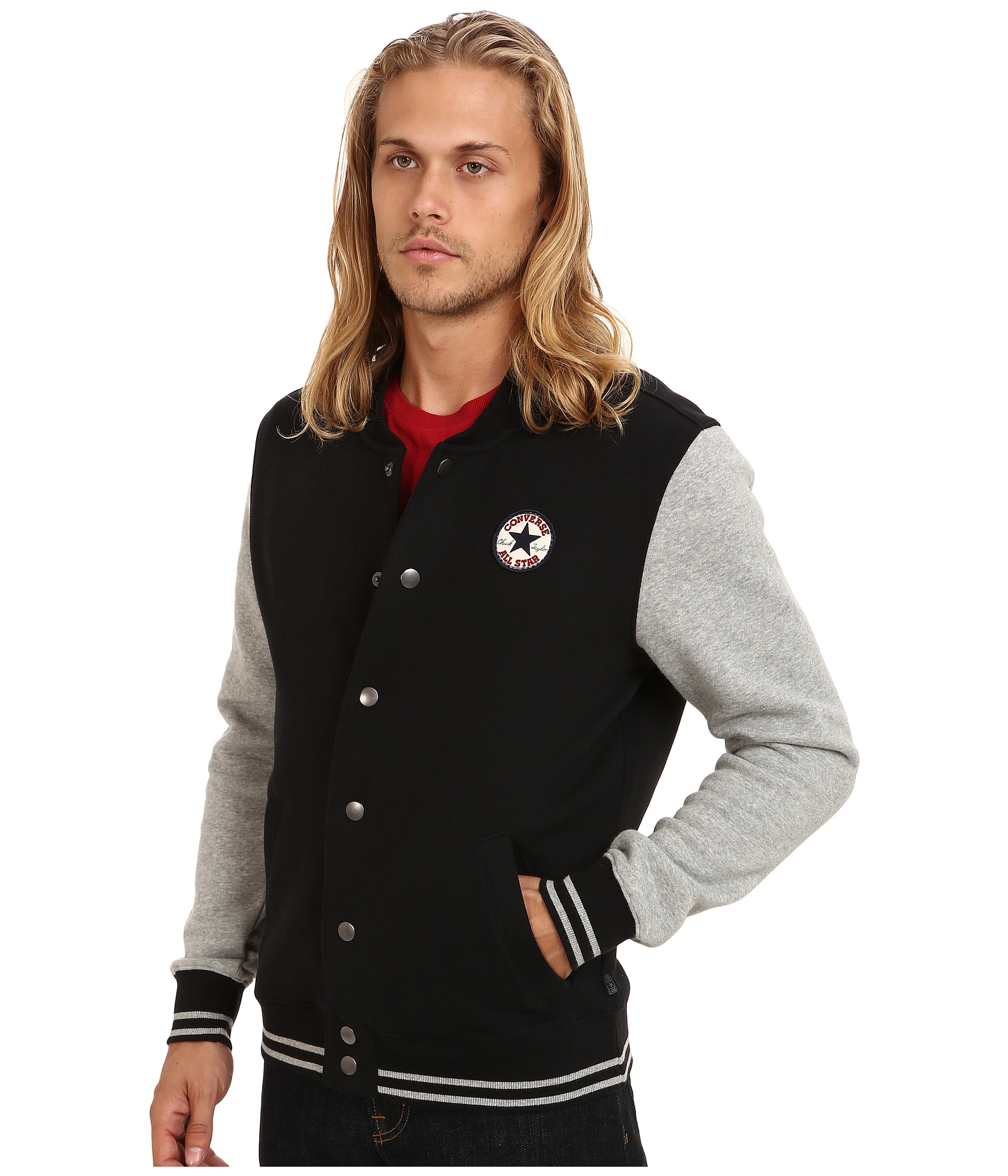 Converse Core Fleece Baseball Jacket in Black for Men | Lyst