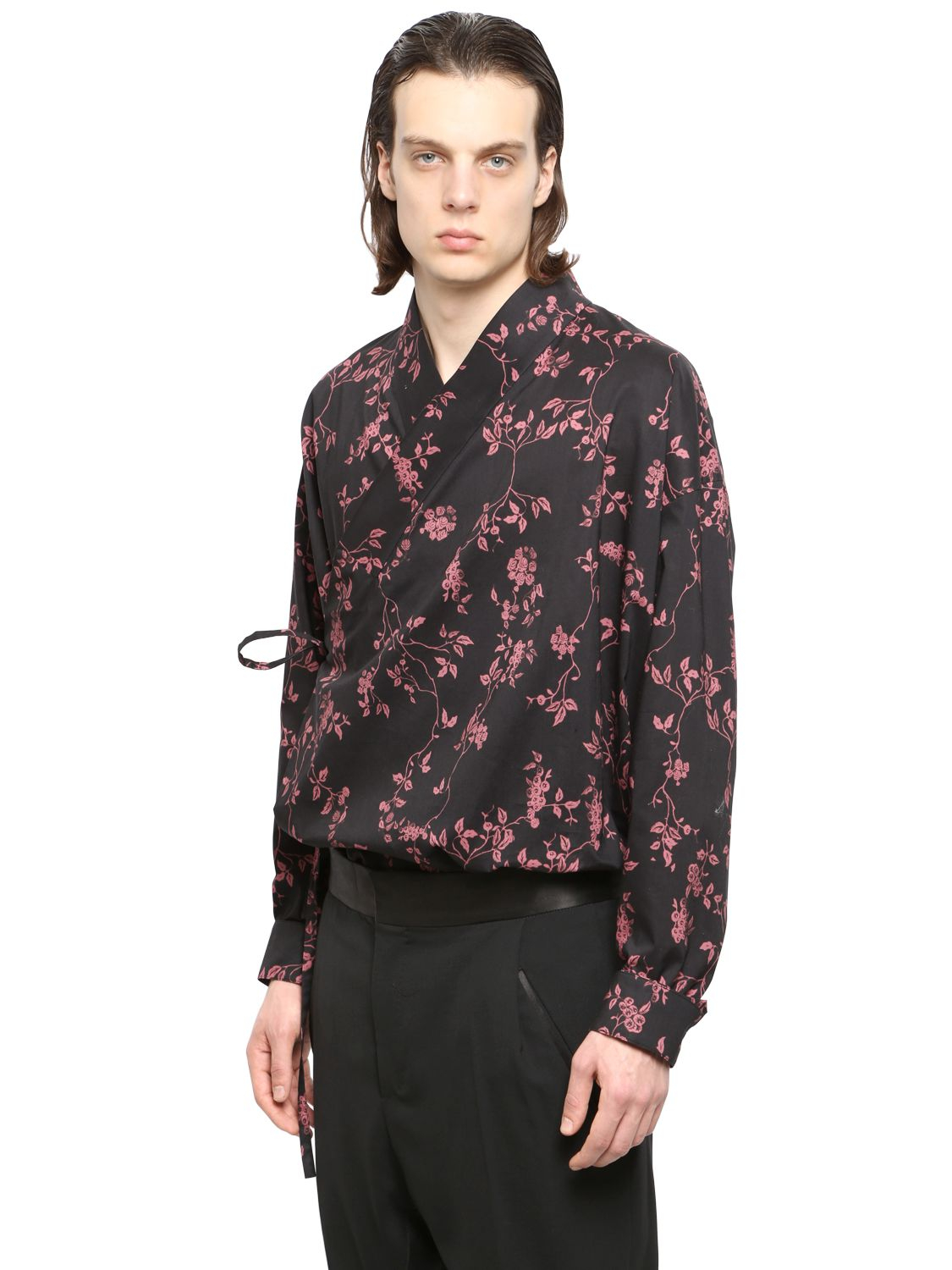 Haider Ackermann Floral Printed Cotton Kimono Shirt in Black/Purple (Pink)  - Lyst