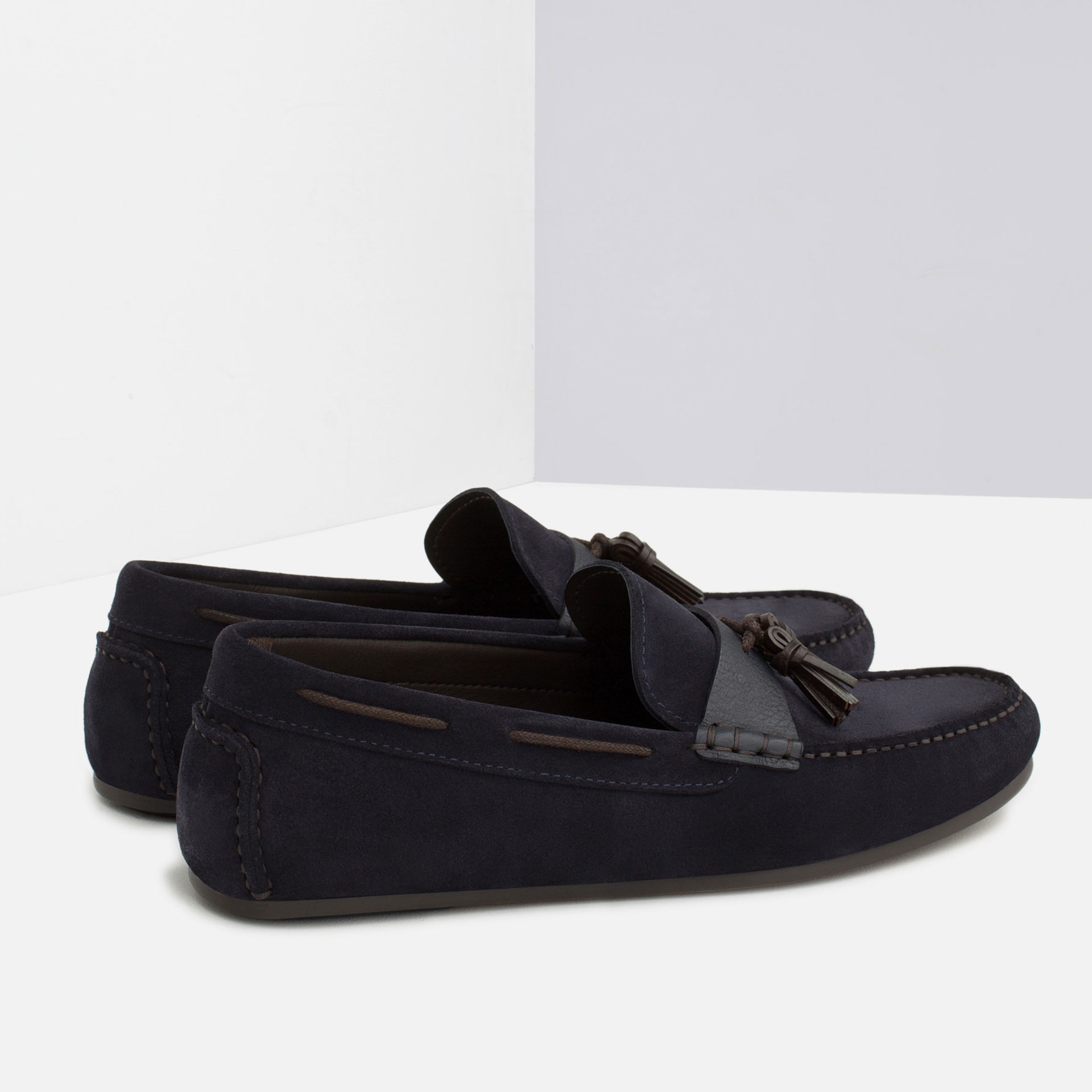 Zara Leather Tassel Loafers in Blue for Men Lyst