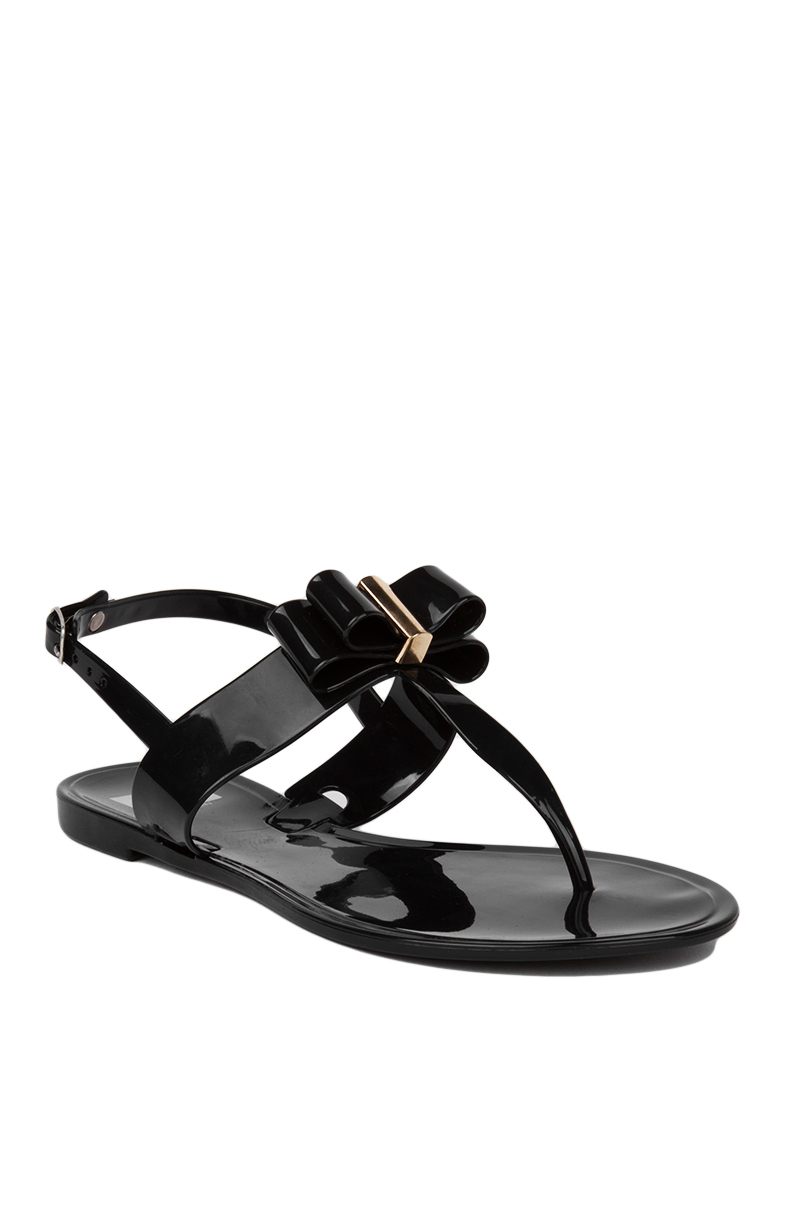 Lyst - Cape Robbin Flat Jelly T-strap Black Bow Sandals in Black