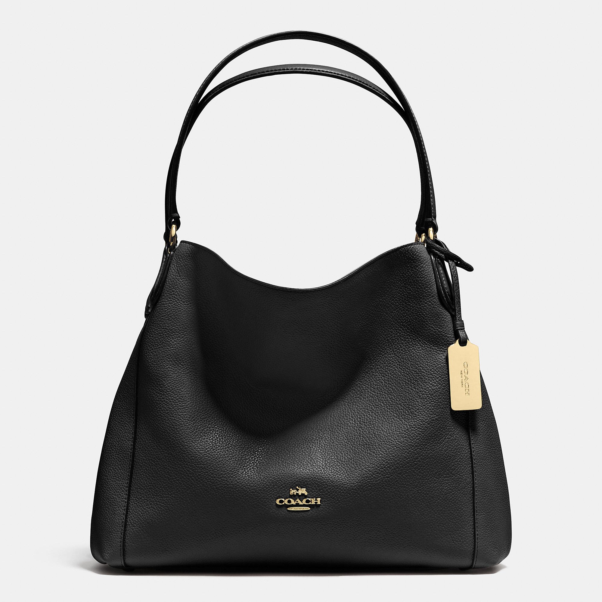 COACH Edie 31 Leather Shoulder Bag in Light Gold/Black (Black) - Lyst