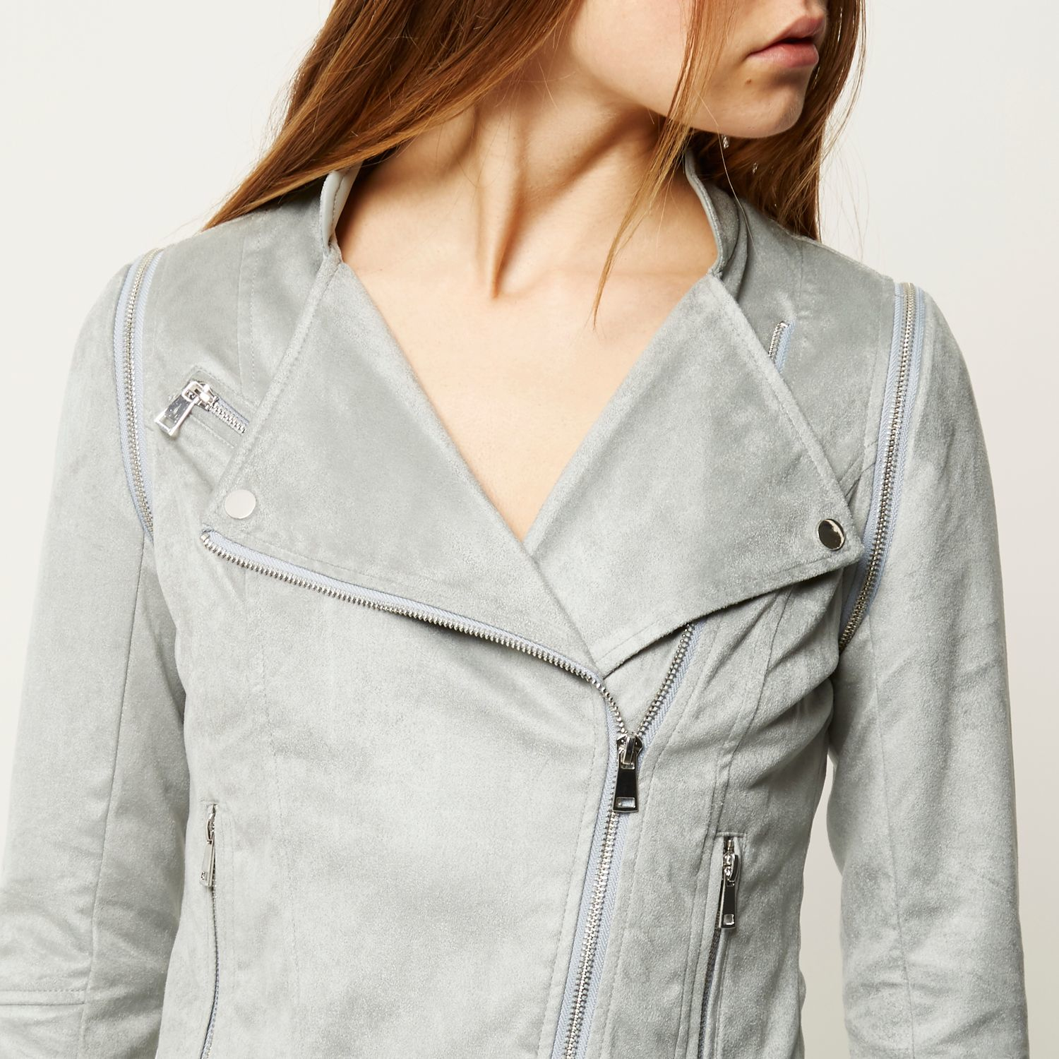 River Island Light Blue Faux Suede Biker Jacket Lyst
