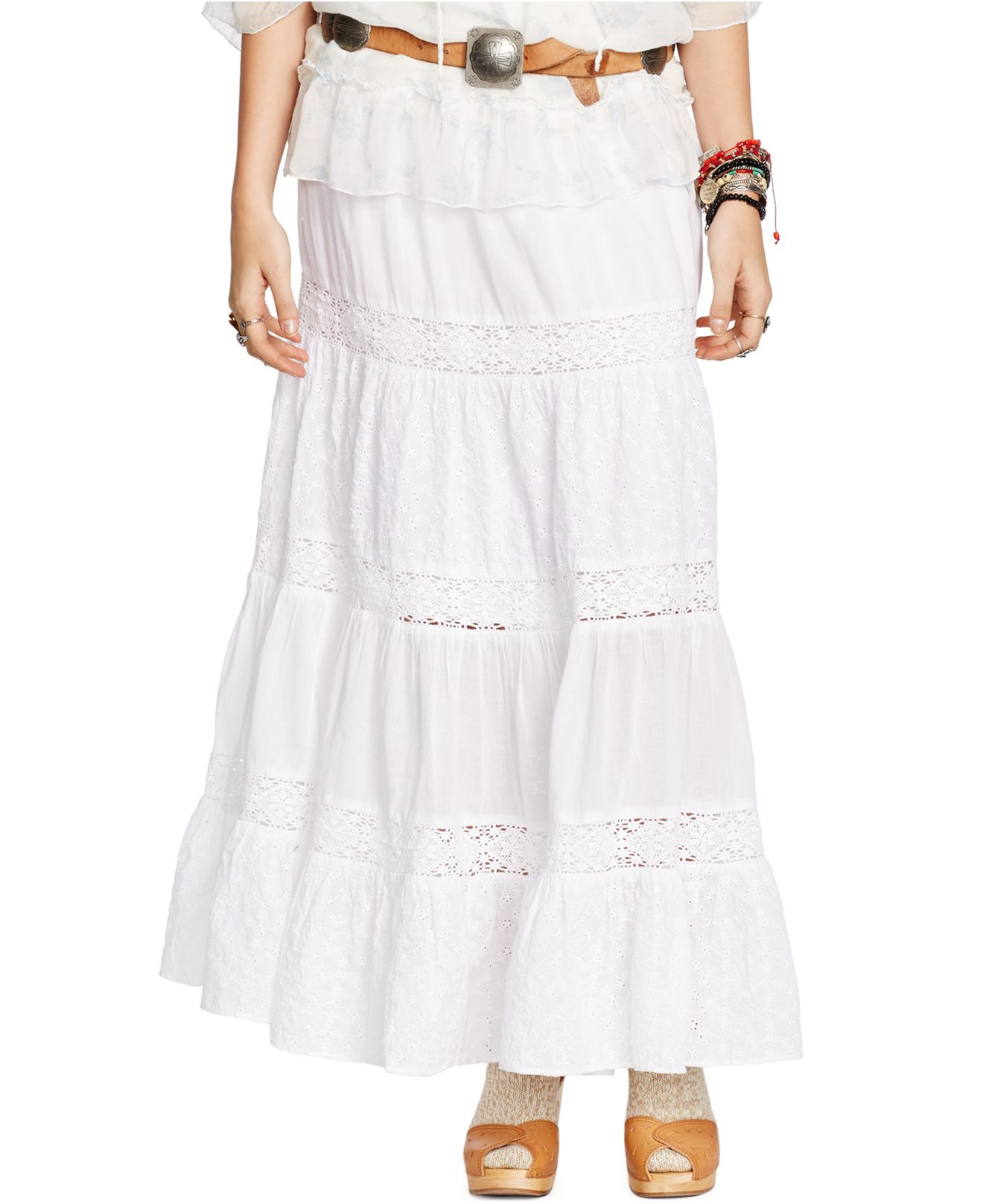 Denim & Supply Ralph Lauren Eyelet Tiered Maxi Skirt in White | Lyst