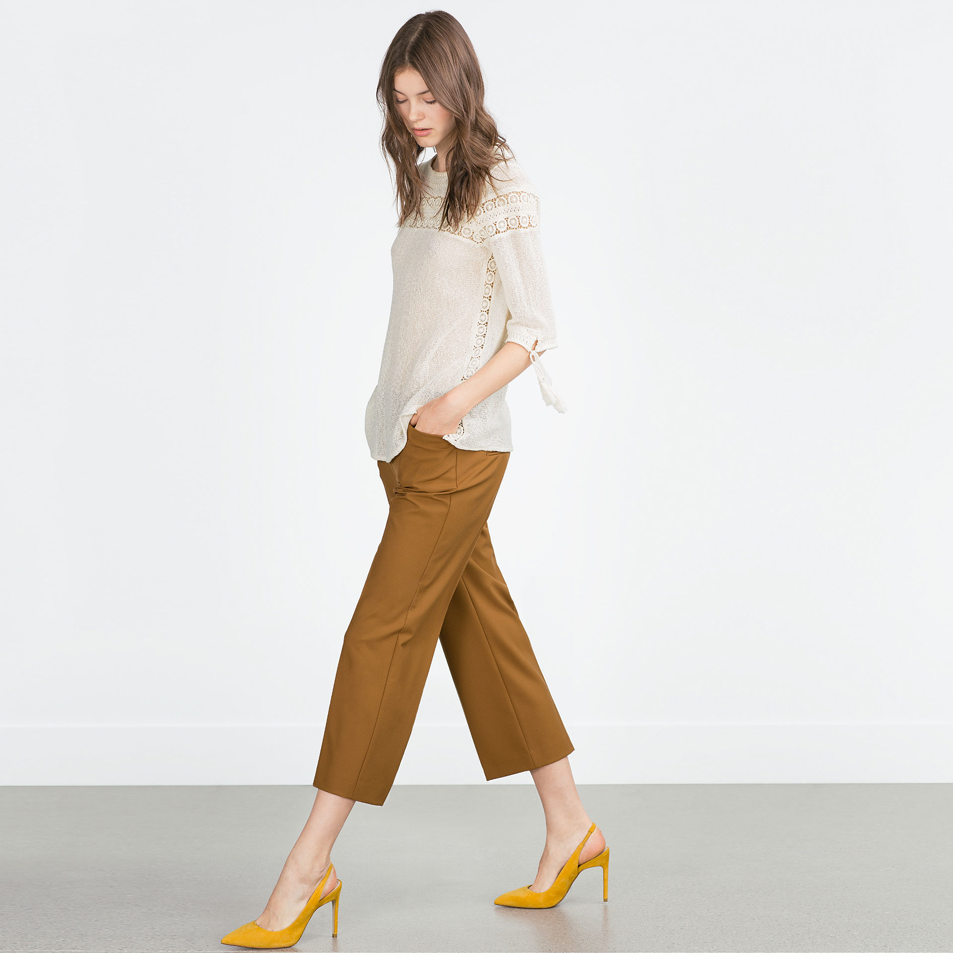 Zara Slingback High Heel Leather Shoes in Yellow Lyst