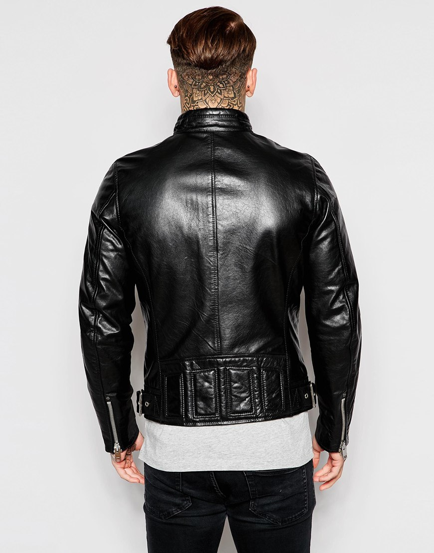 DIESEL Leather Jacket L-reed Chevron 