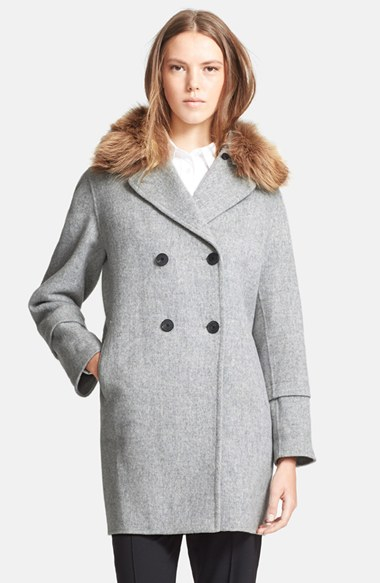 Vince Peacoat With Removable Genuine Coyote Fur Collar in Light h. Grey ...