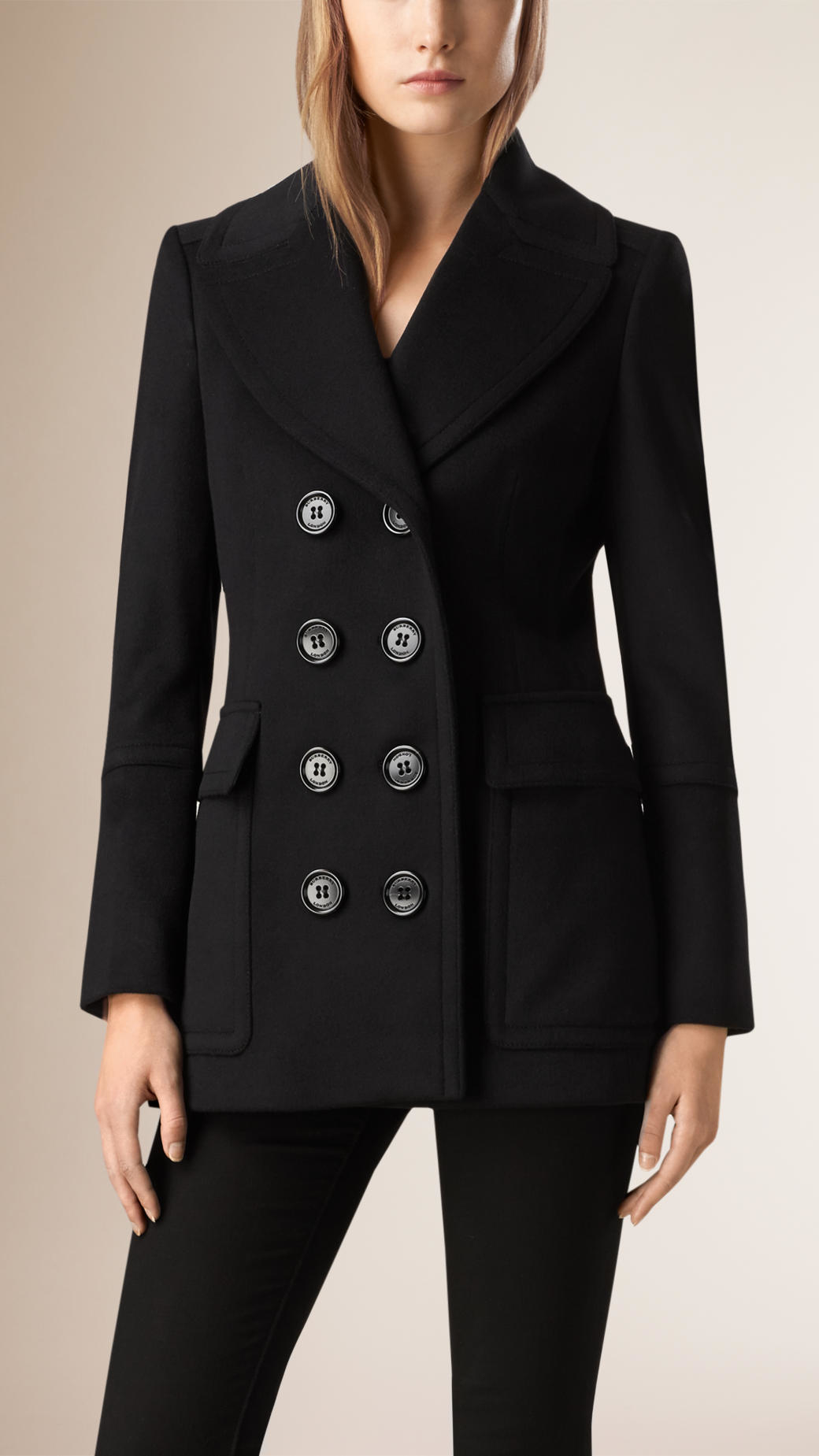 Burberry Wool Cashmere Pea Coat in Black | Lyst