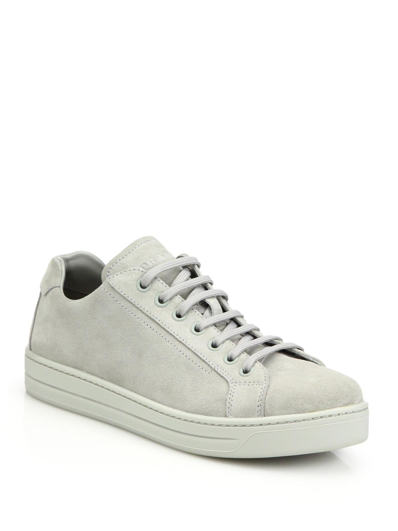 Lyst - Prada Suede Lace-up Sneakers in Gray