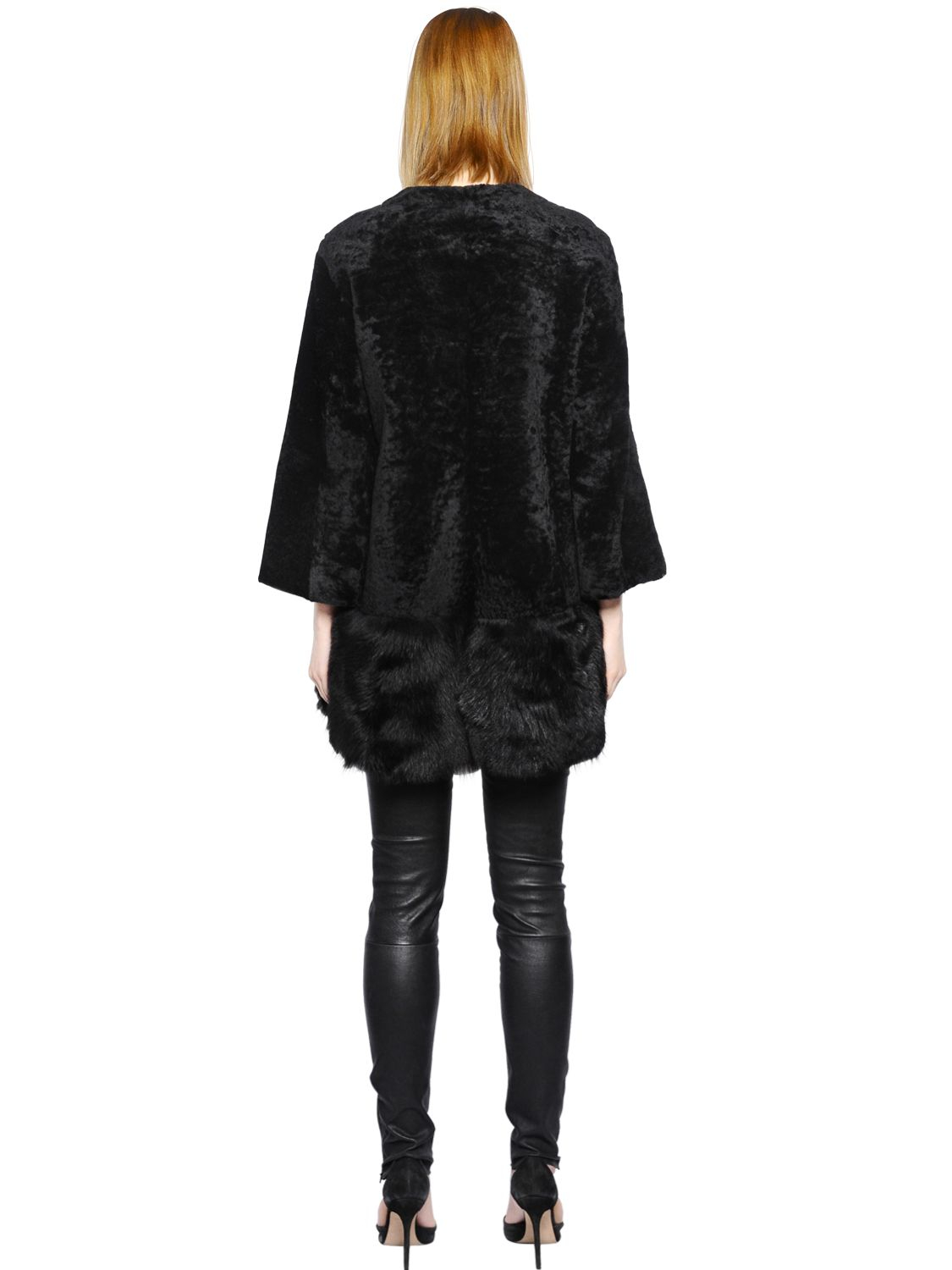 Drome Shearling Fur Coat in Black | Lyst