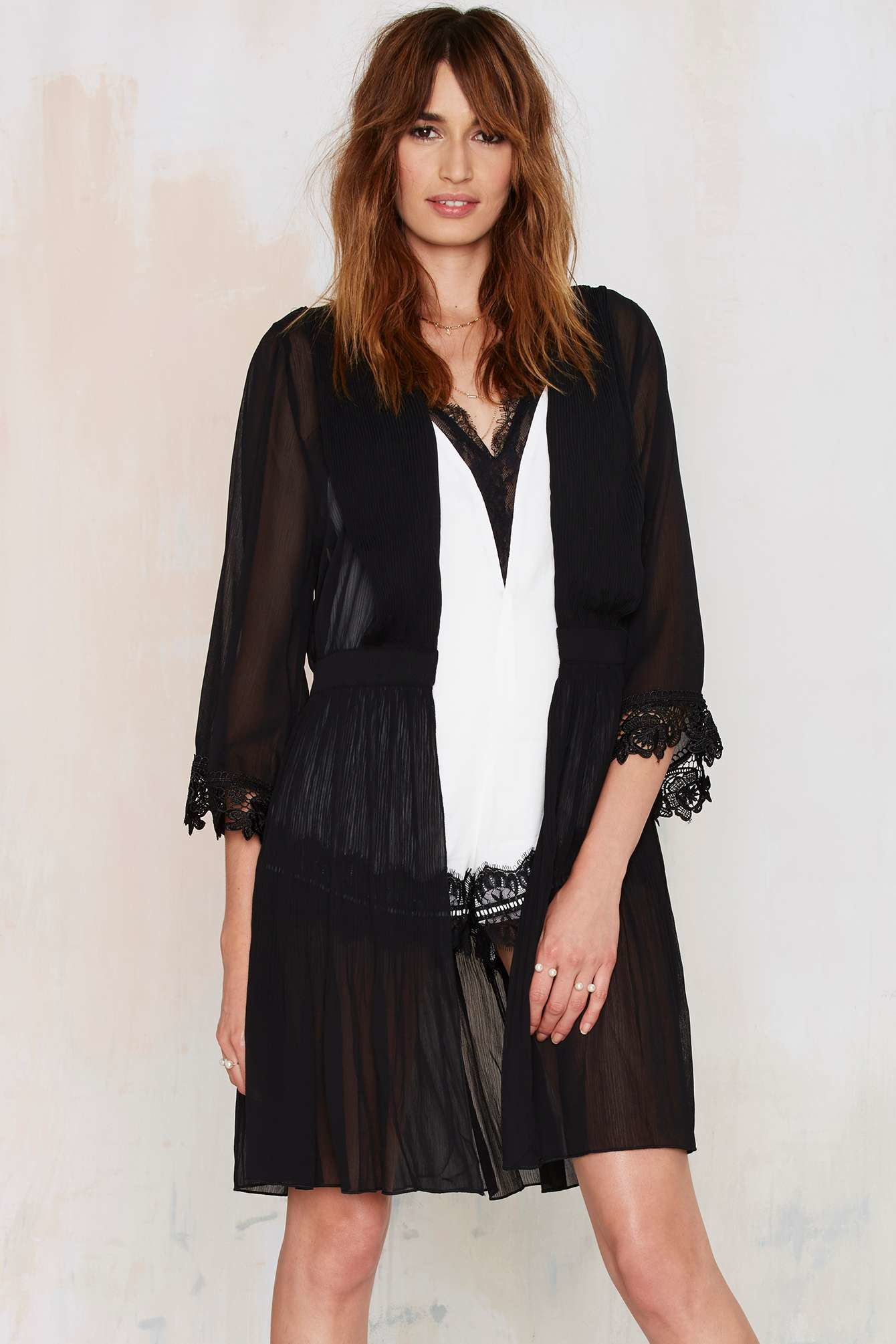 Nasty gal Genevieve Sheer Kimono in Black | Lyst