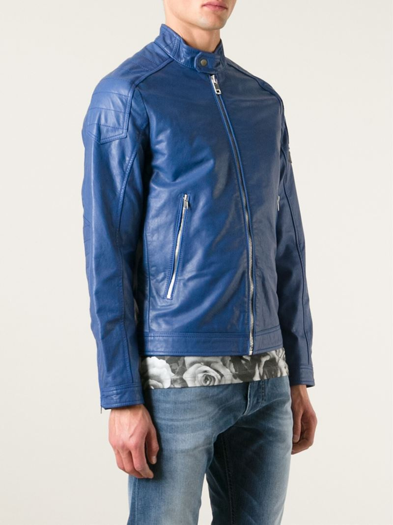 diesel blue leather jacket