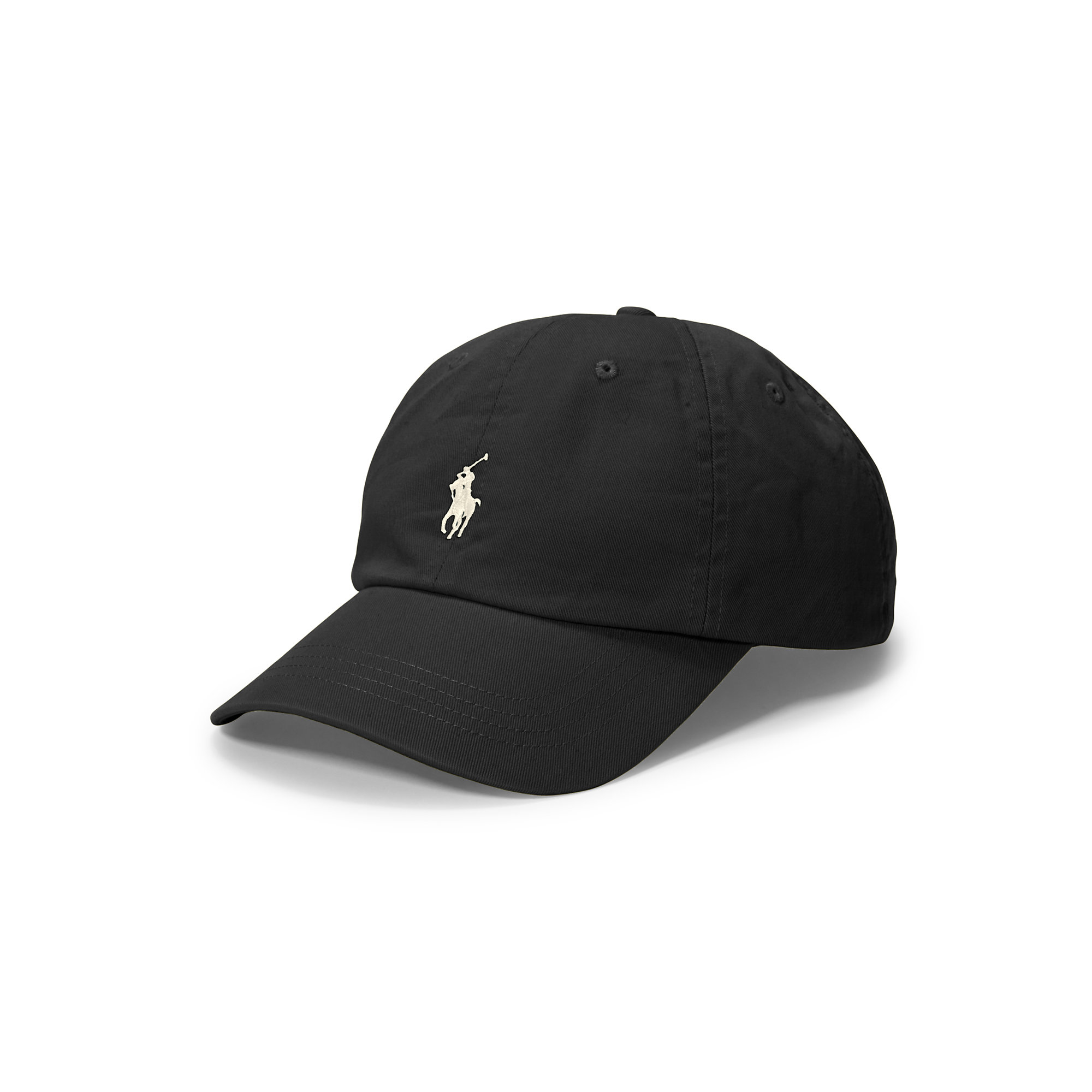 white and black polo hat