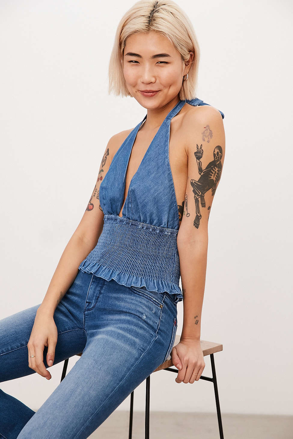 blue jean halter top