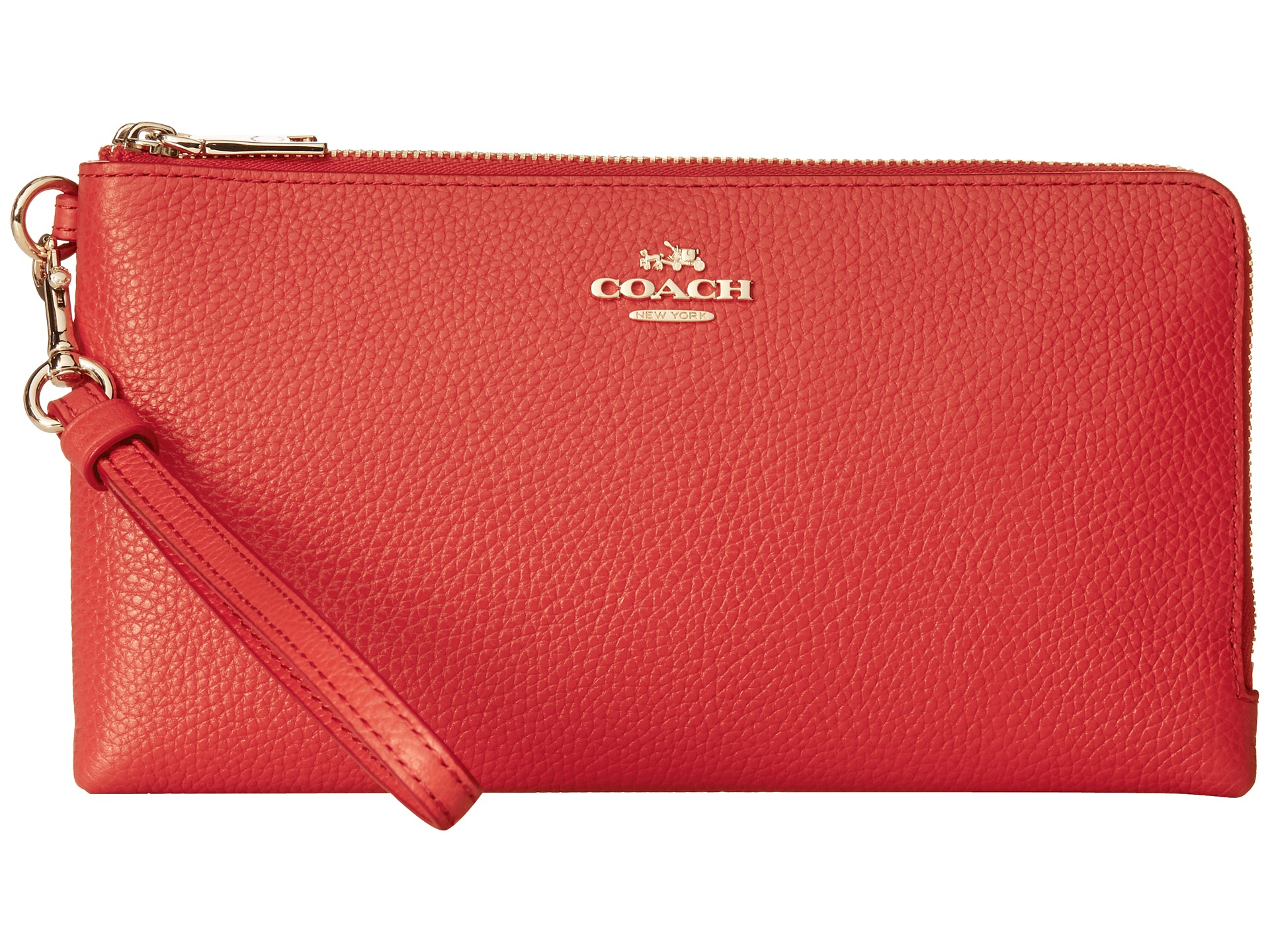 COACH Polished Pebbled Leather Double Zip Wallet in Red Lyst