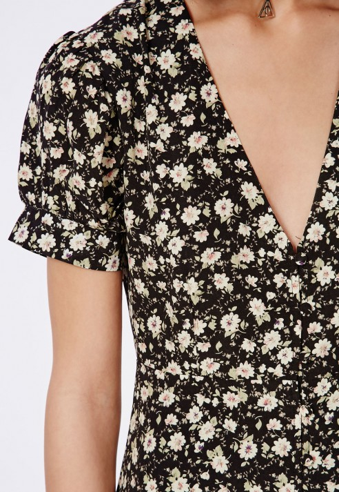black floral short sleeve dress