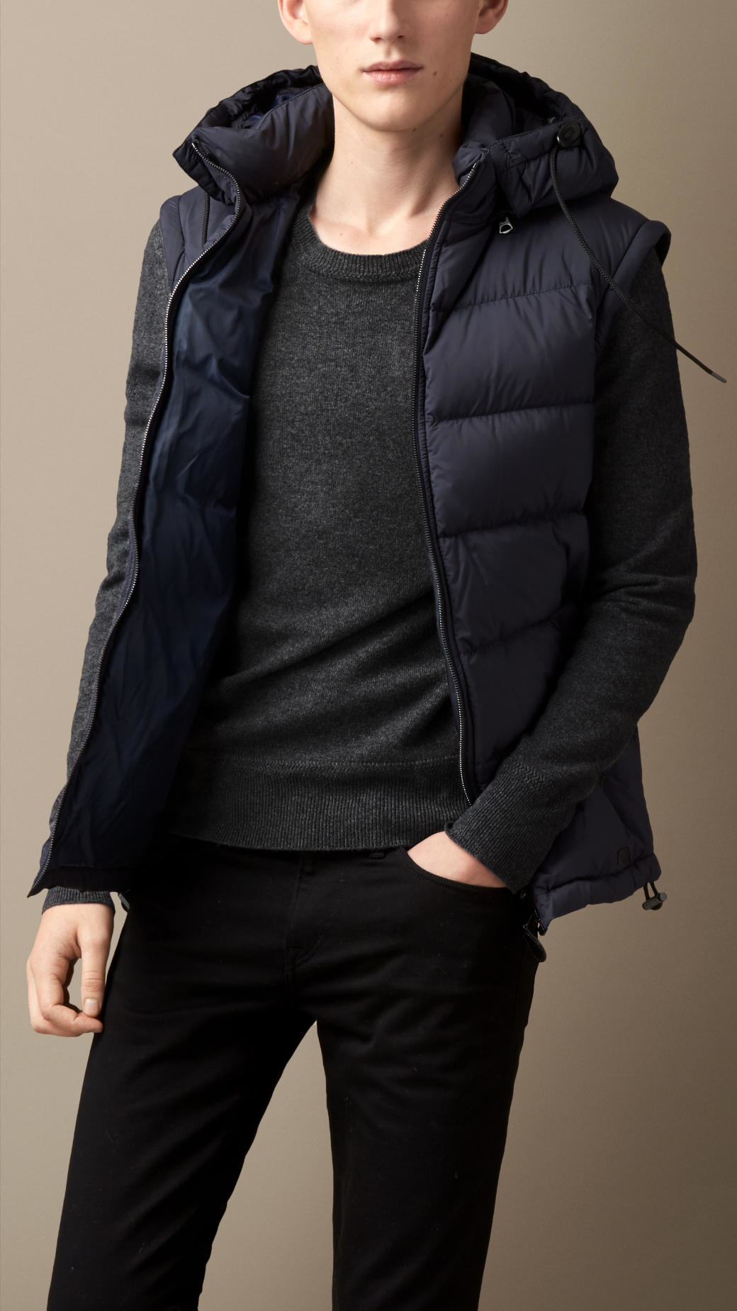 Burberry Puffer Jacket With Removable Sleeves in Blue for Men | Lyst