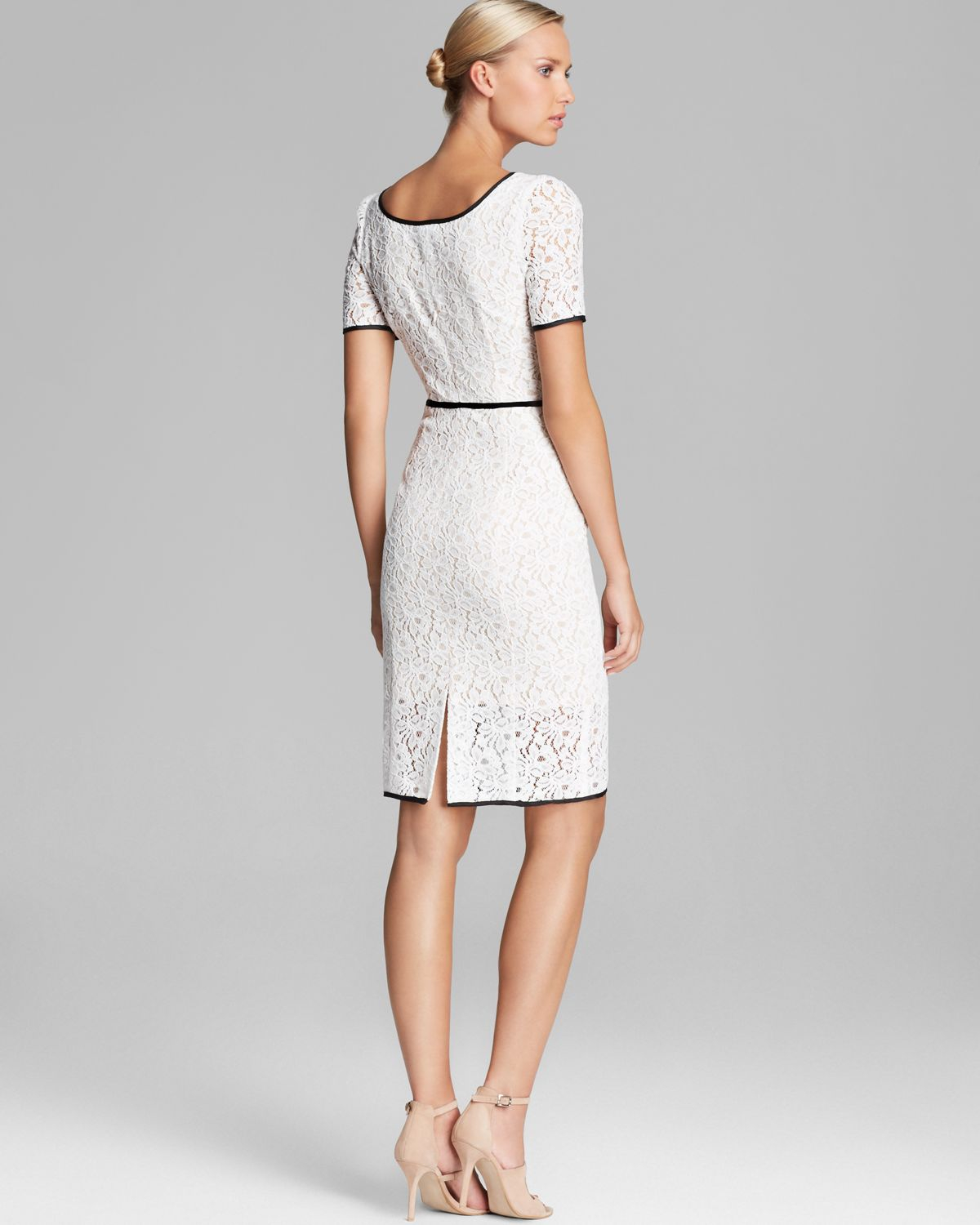 ABS By Allen Schwartz Dress Square Neck Short Sleeve Lace Sheath in Ivory  (White) - Lyst