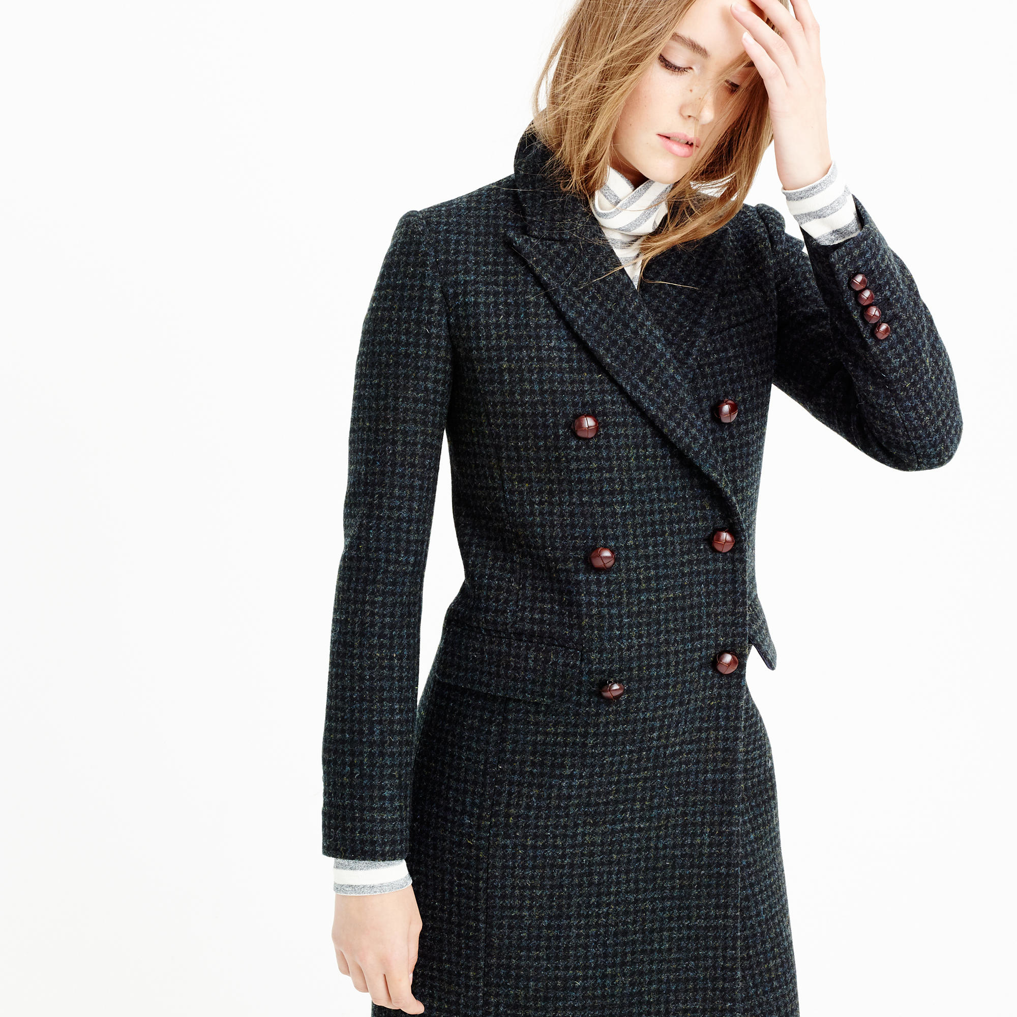 Lyst - J.Crew Double-breasted Coat In Mini-check in Black