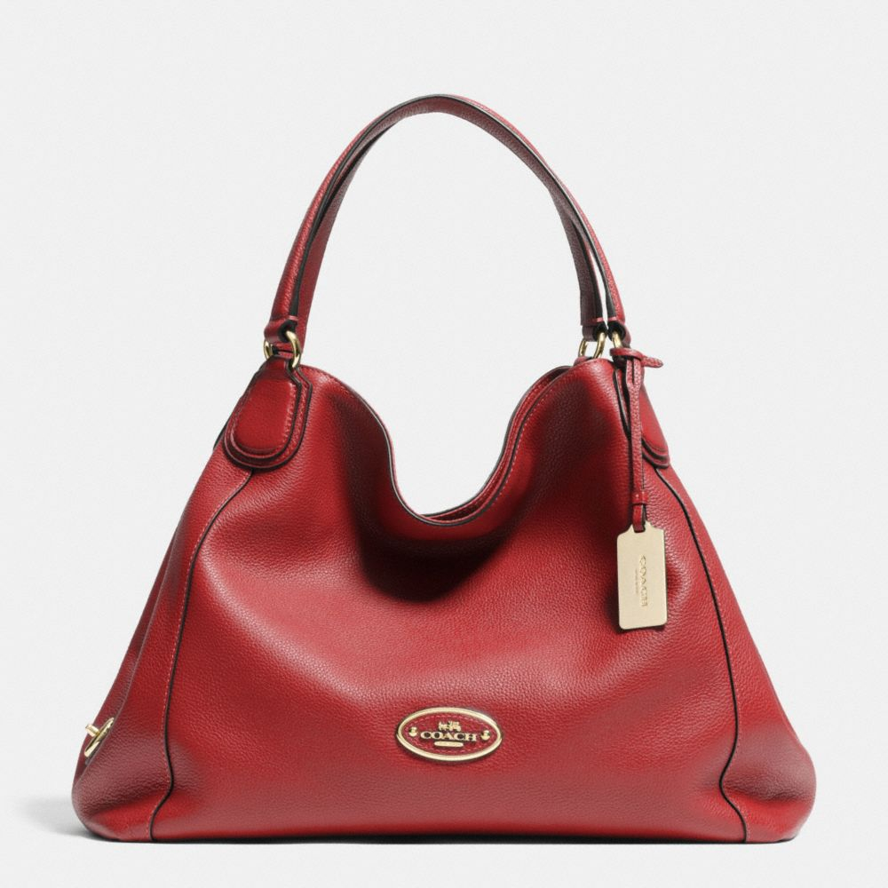 Coach Edie Shoulder Bag In Pebble Leather in Red (LIGHT GOLD/RED CURRANT) | Lyst