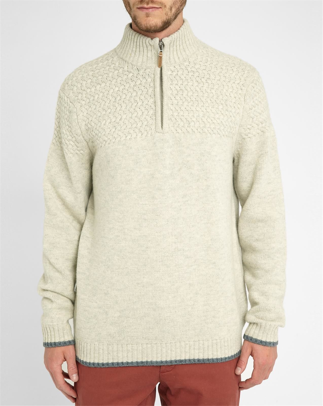 Harris wilson Beige Lambswool Knitted Details Zip-neck Sweater in Natural for...