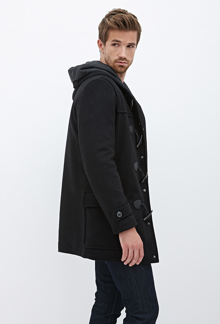 Black Hooded Duffle Coat - JacketIn