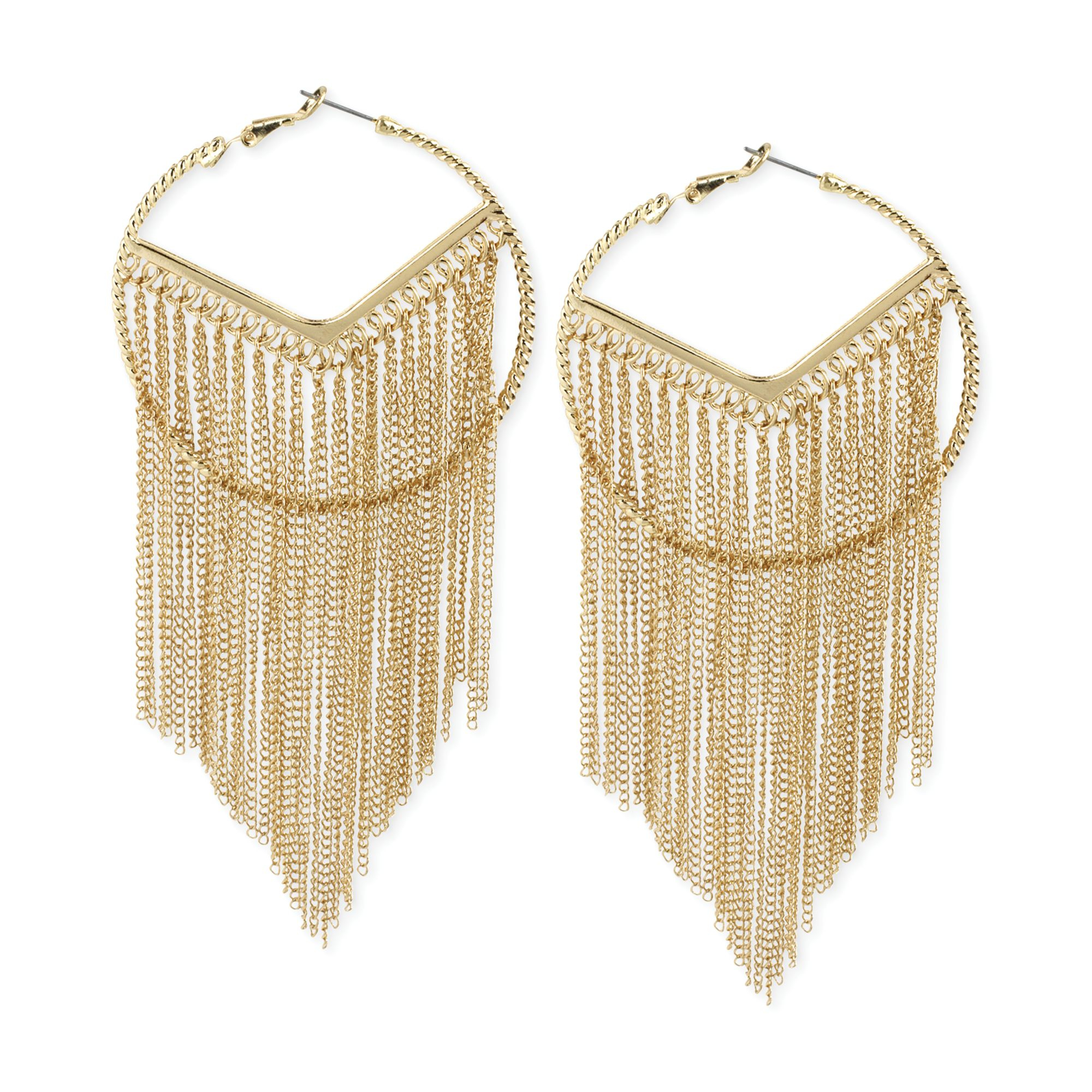 Steve Madden Goldtone Chain Fringe Large Hoop Earrings in Metallic Lyst