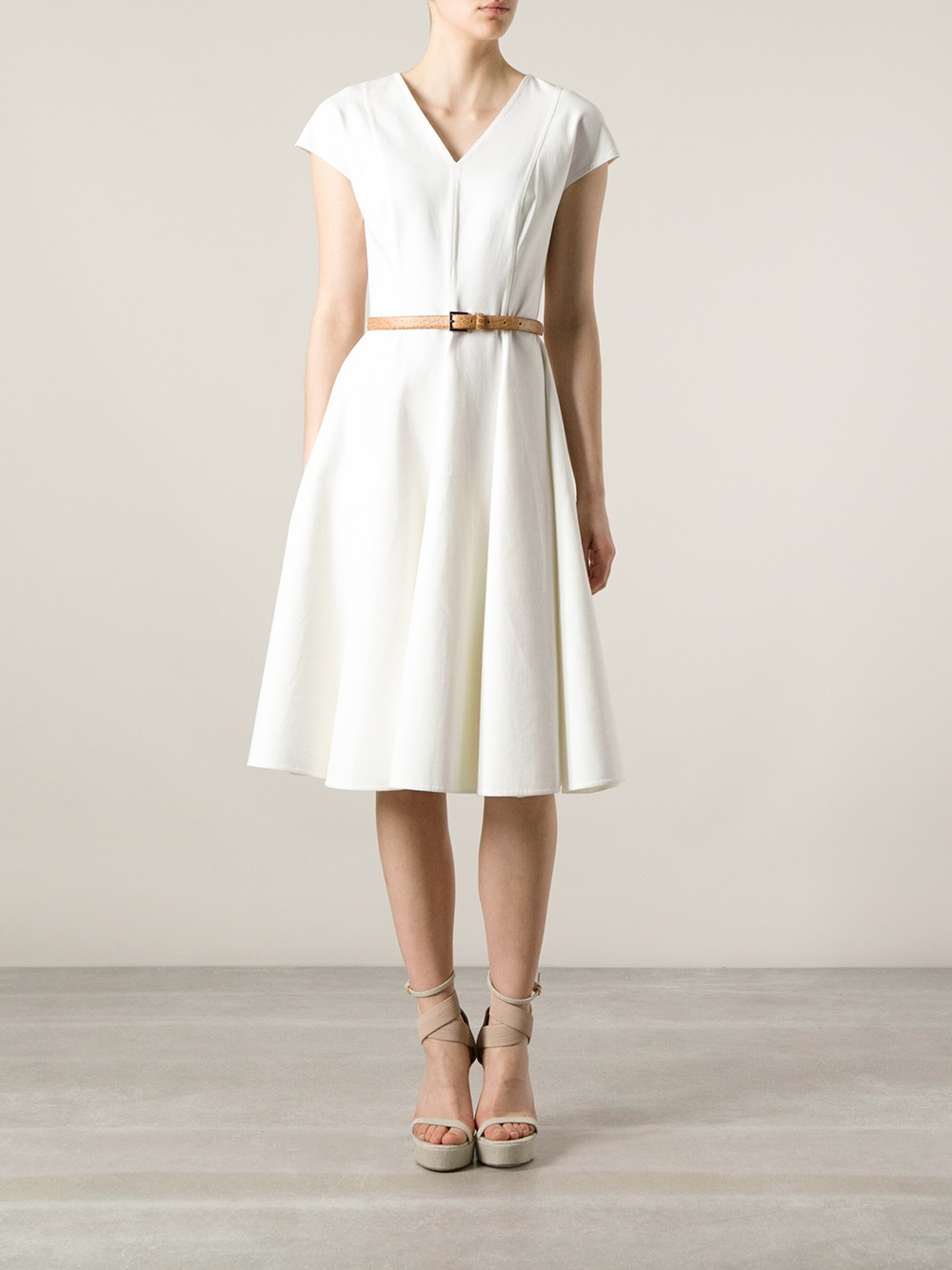 Lyst Michael kors Belted Flared Dress in White