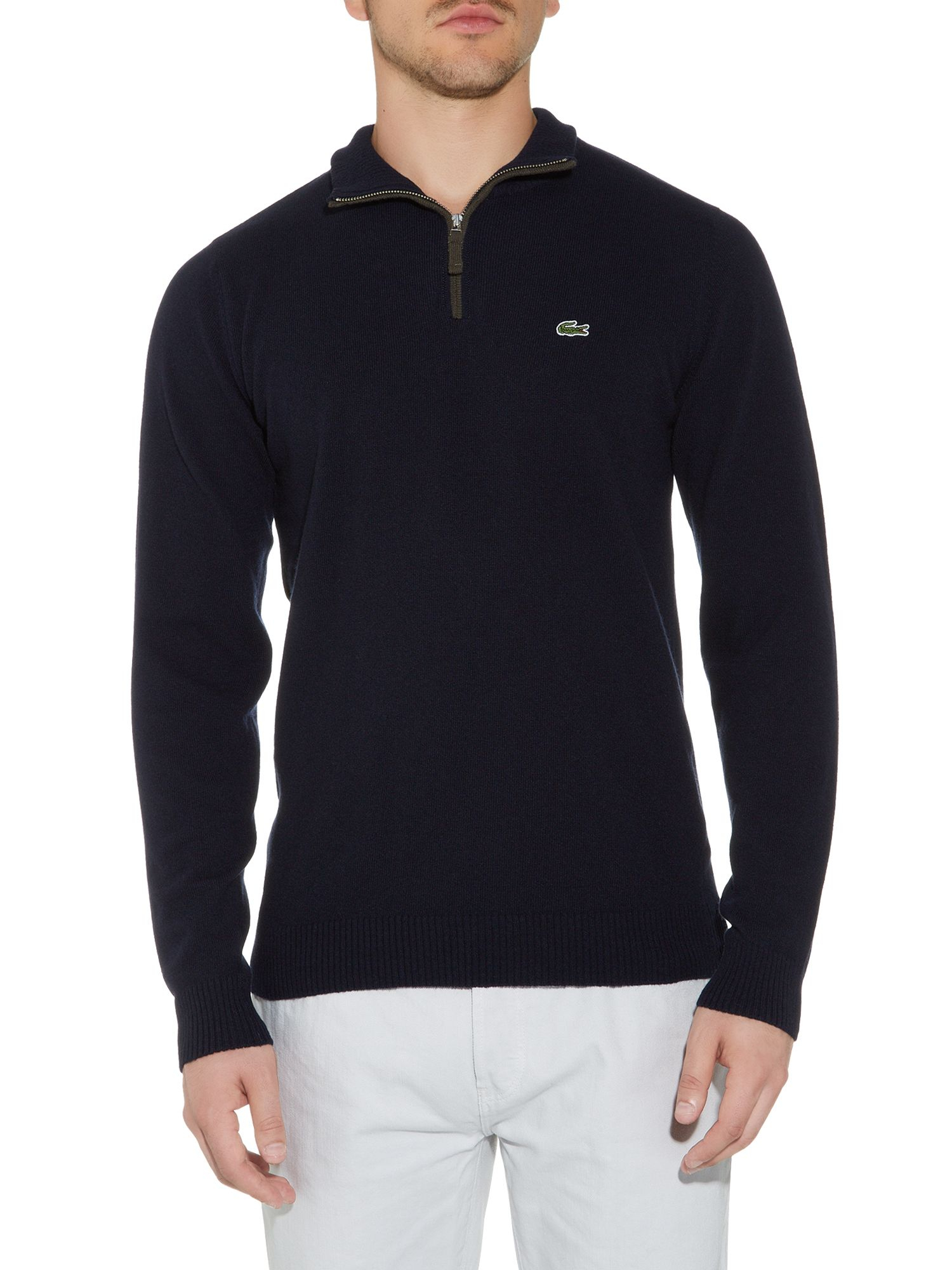 Lacoste Marl Knit Sweater With Zip Collar in Blue for Men (Navy) | Lyst