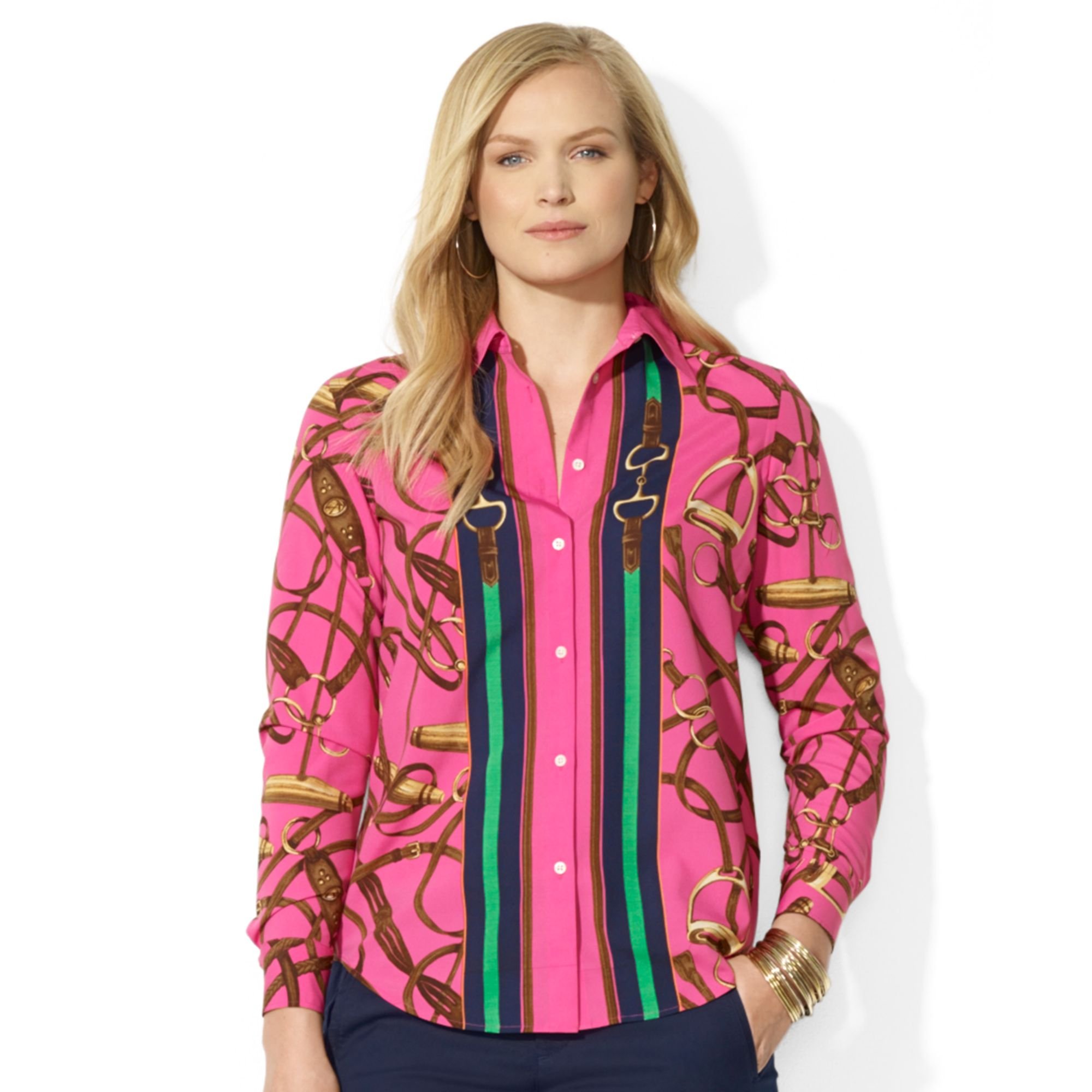 Lauren by Ralph Lauren Plus Size Equestrianprint Silk Shirt in Pattern  (Pink) - Lyst