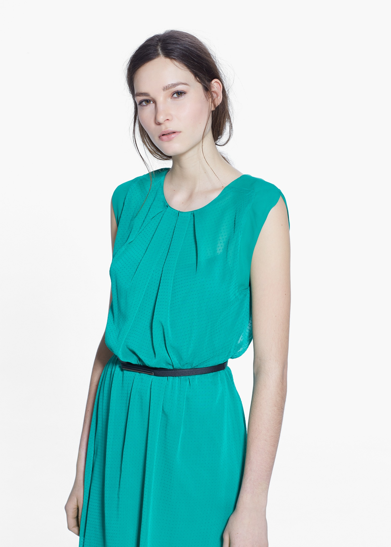 Lyst Mango Contrast Belt Dress in Green