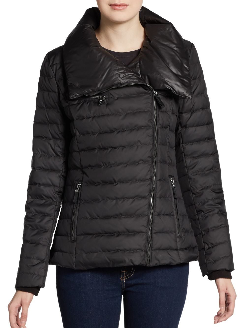 Marc New York Sparkle Asymmetrical-zip Down Puffer Jacket in Black - Lyst
