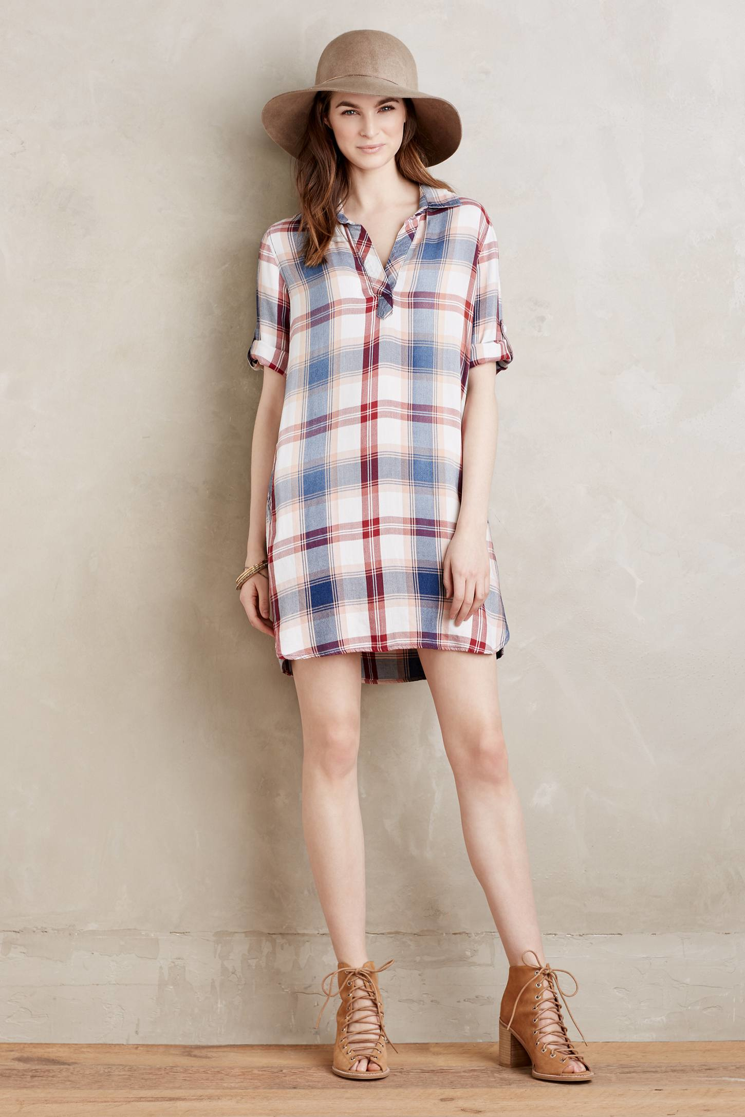 Lyst - Cloth & Stone Plaid Tunic Dress in Red