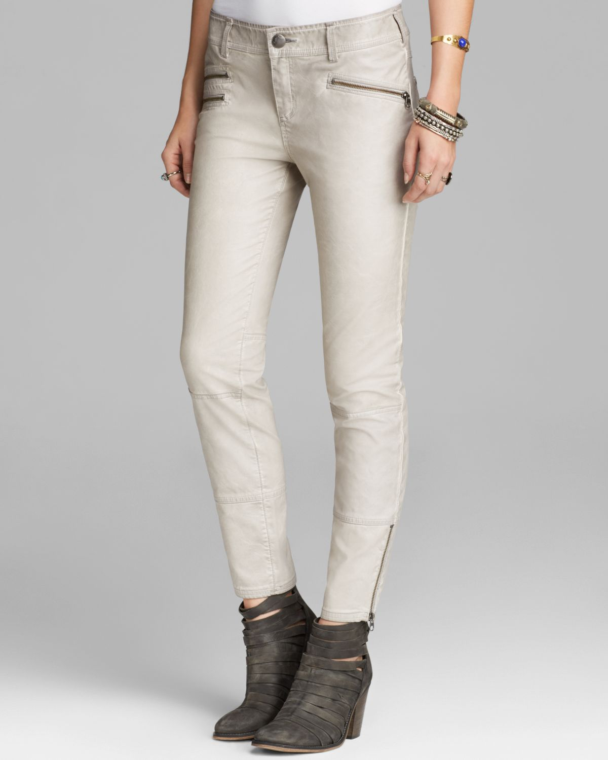 white leather skinny pants