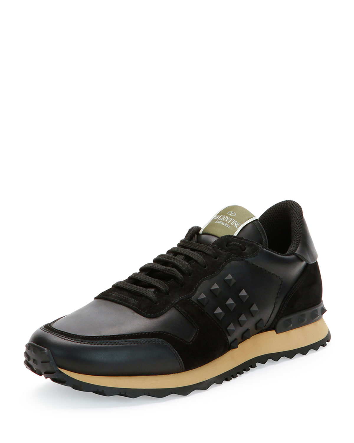 Valentino Rockrunner Leather and Suede Low-Top Sneakers in Black for ...