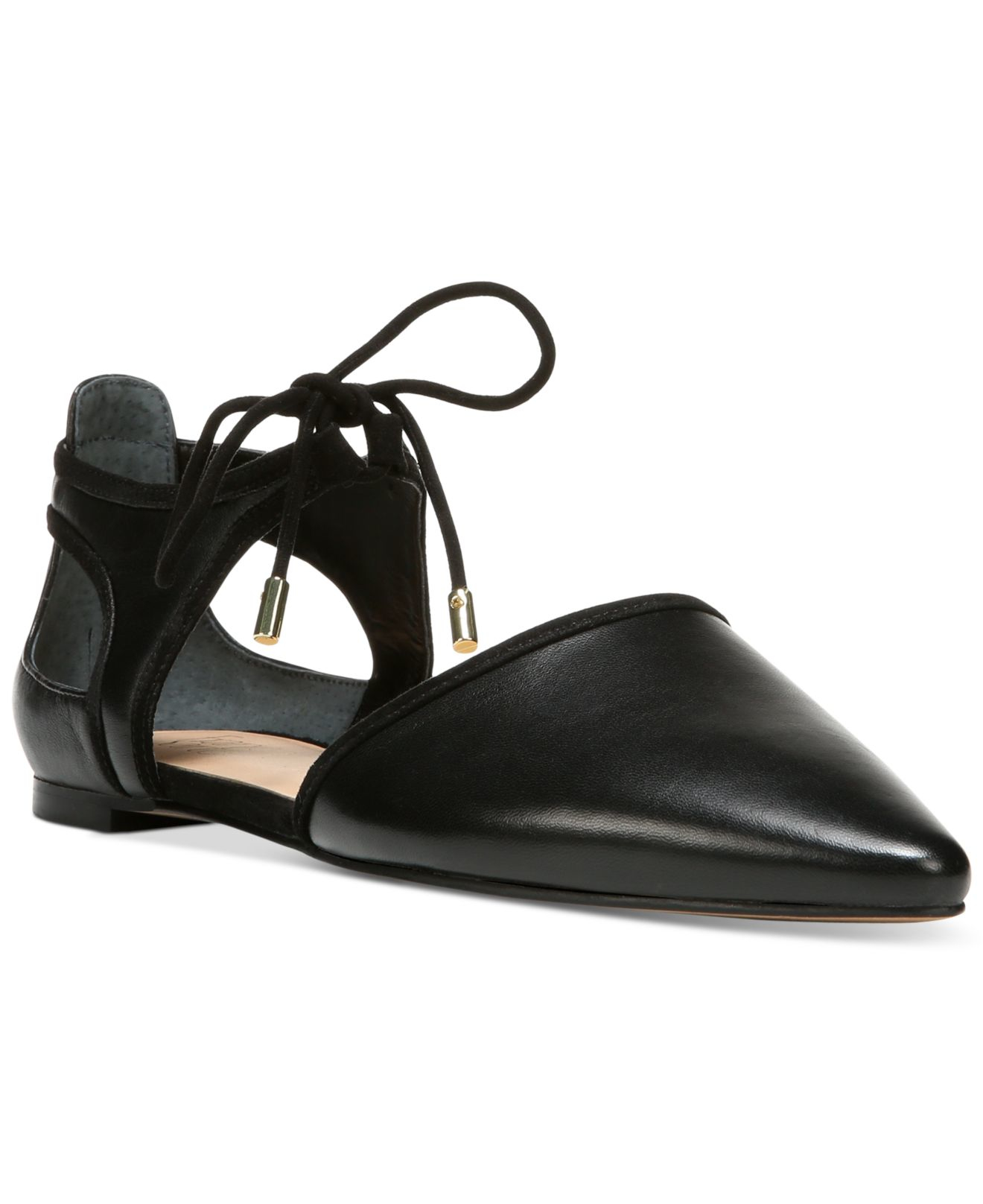 Franco Sarto Shaker Ankle-tie Pointed-toe Flats in Black | Lyst