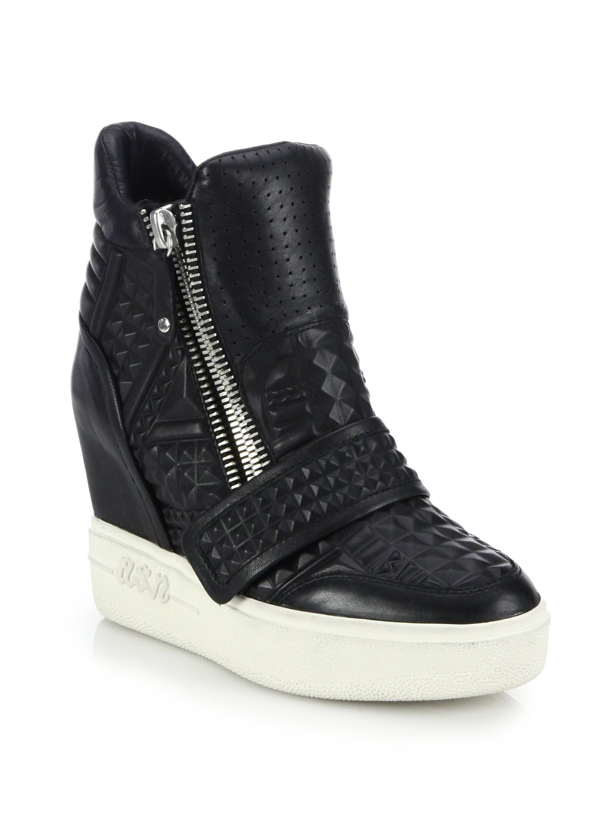 Ash Action Embossed Leather Wedge Sneakers in Black | Lyst