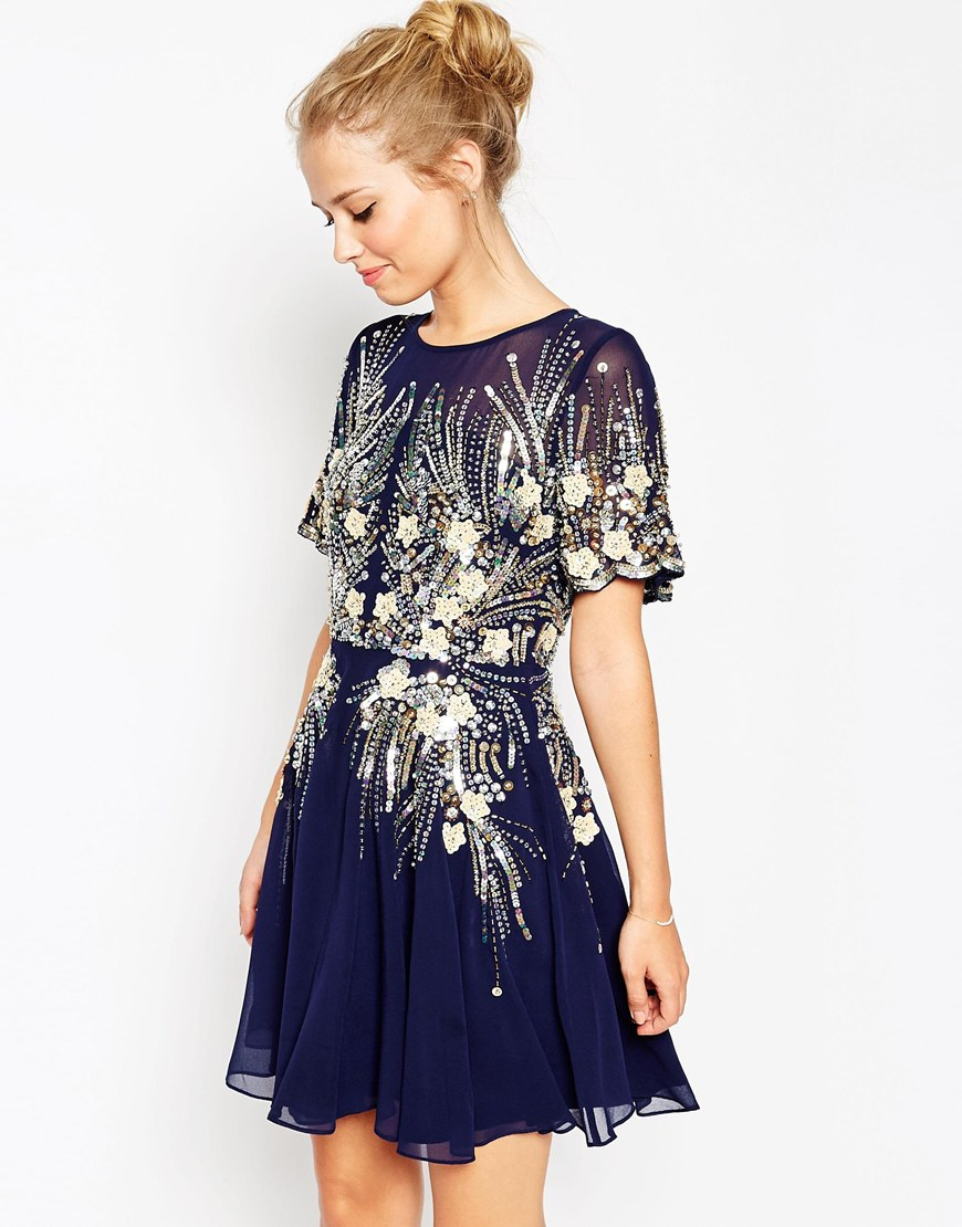 Lyst Asos Gold And Navy Sparkle Mesh Skater Dress in Blue Lyst Asos Gold And Navy Sparkle Mesh Skater Dress in Blue