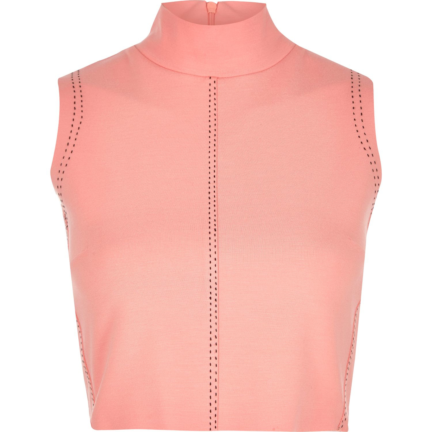 River Island Synthetic Pink Saddle Stitch High Neck Crop Top Lyst