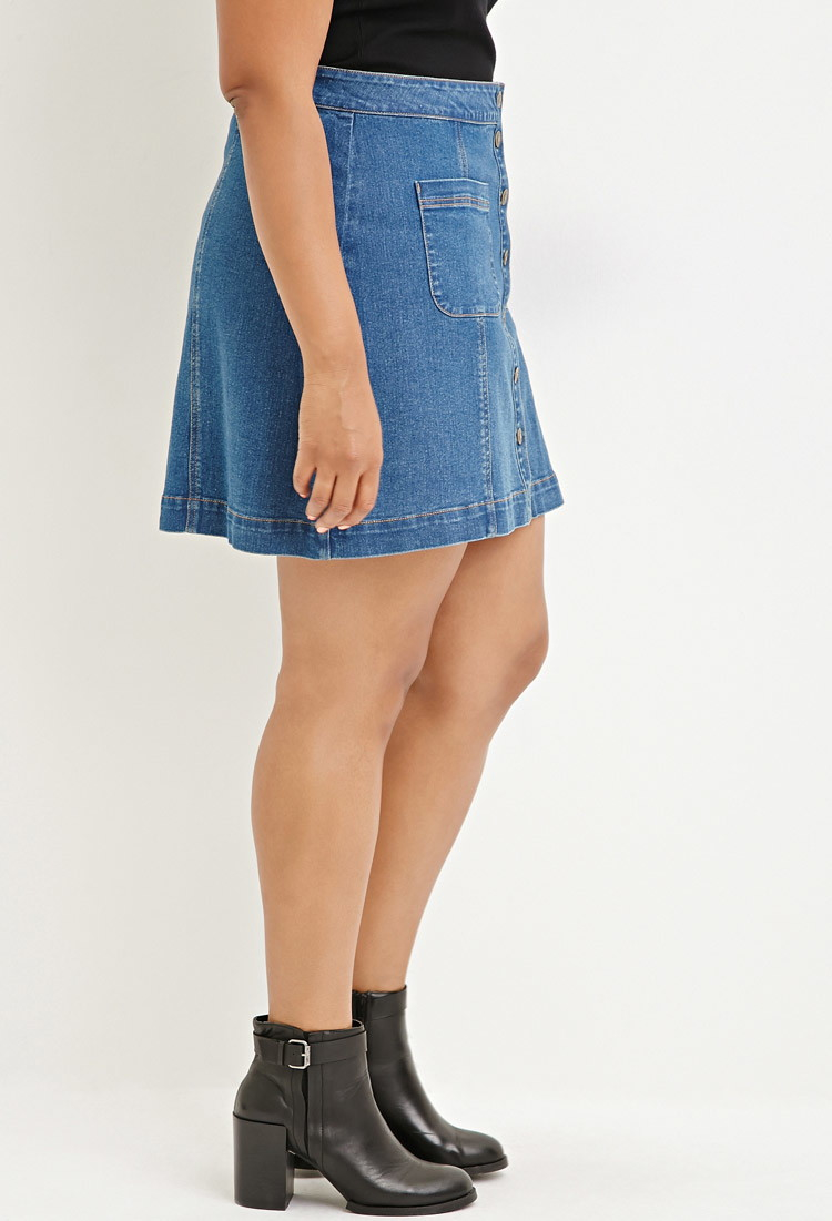 plus size button jean skirt
